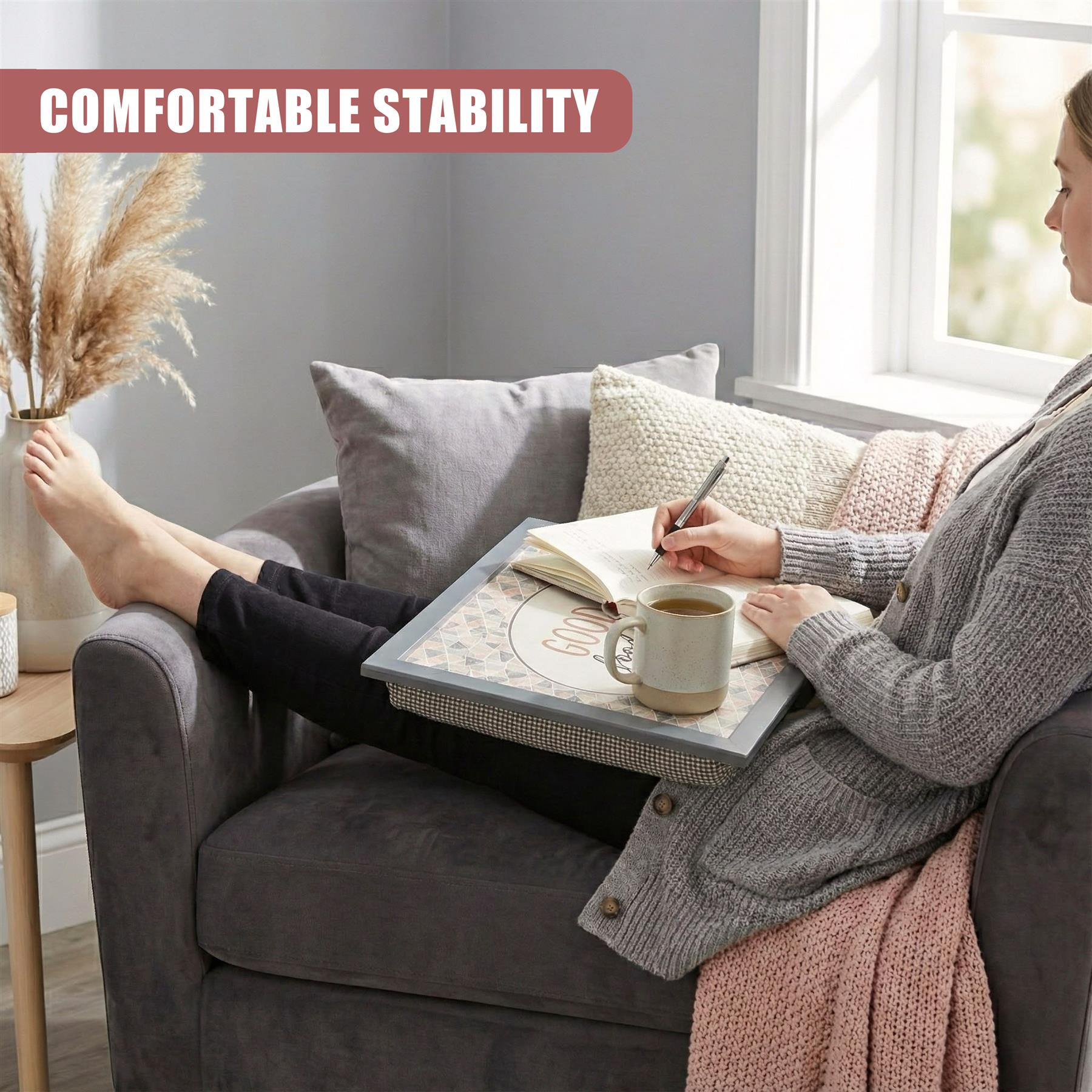 Lap Tray with Bean Bag Cushion Good Food Good Mood Design