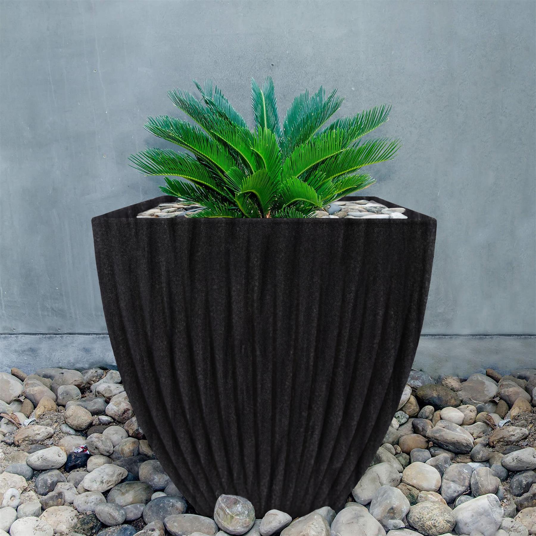 Large Charcoal Black Lotus Square Planter