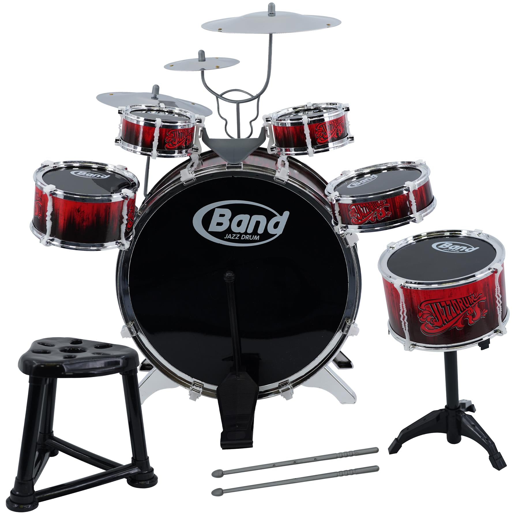 The Magic Toy Shop Kids Drum Kit With Stool 10 Piece