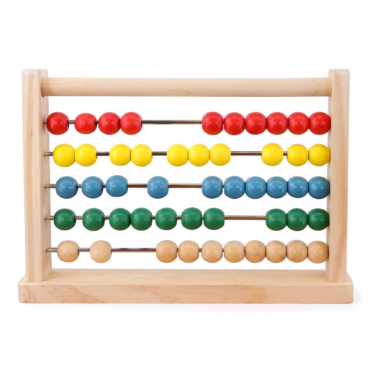 Wooden abacus with colourful beads in a sturdy wooden frame