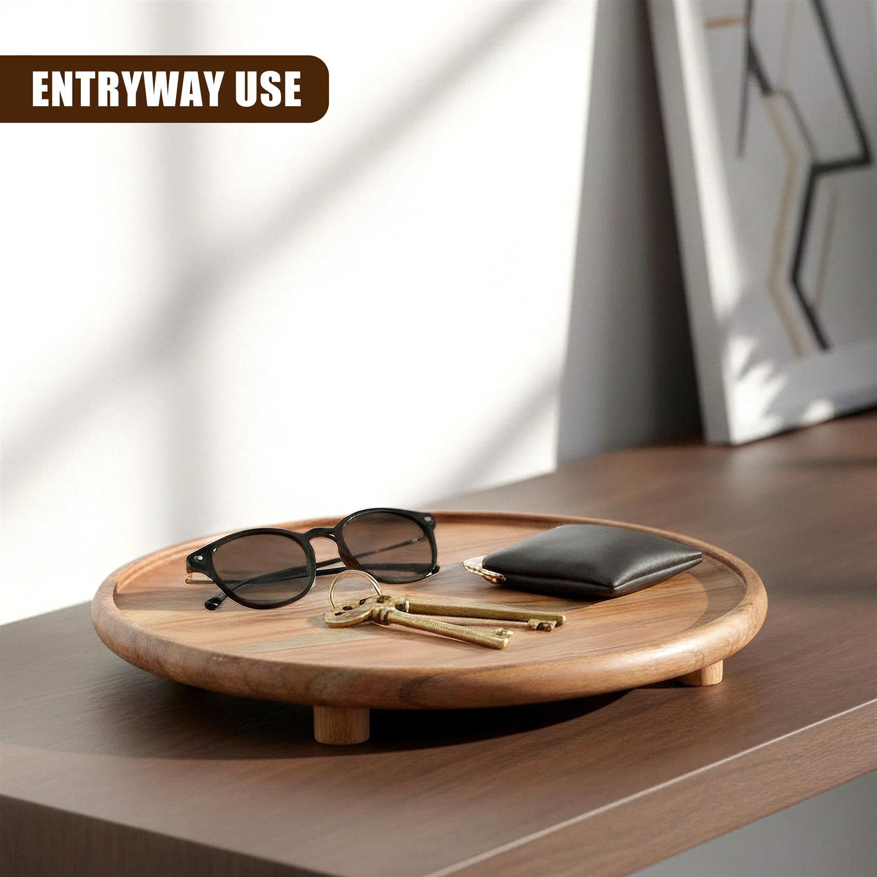 Round Acacia Wood Serving Tray