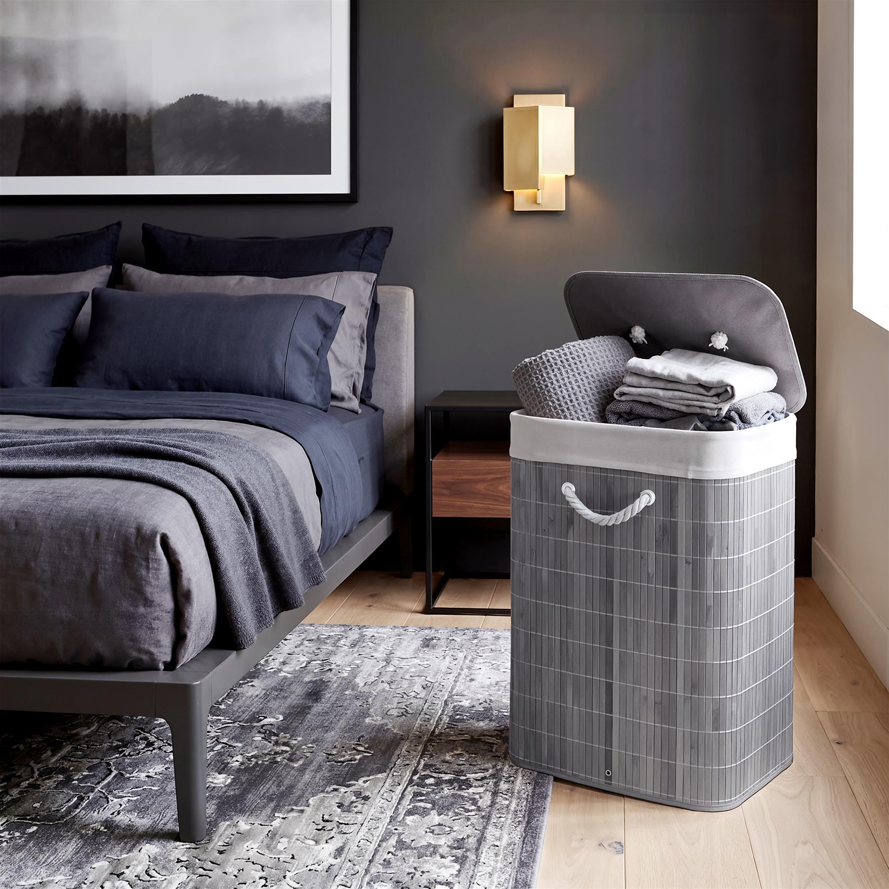 Grey Bamboo Laundry Hamper 72L
