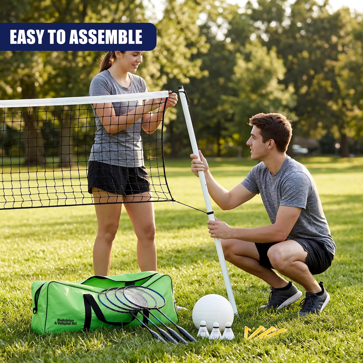 2-in-1 Complete Badminton and Volleyball Set