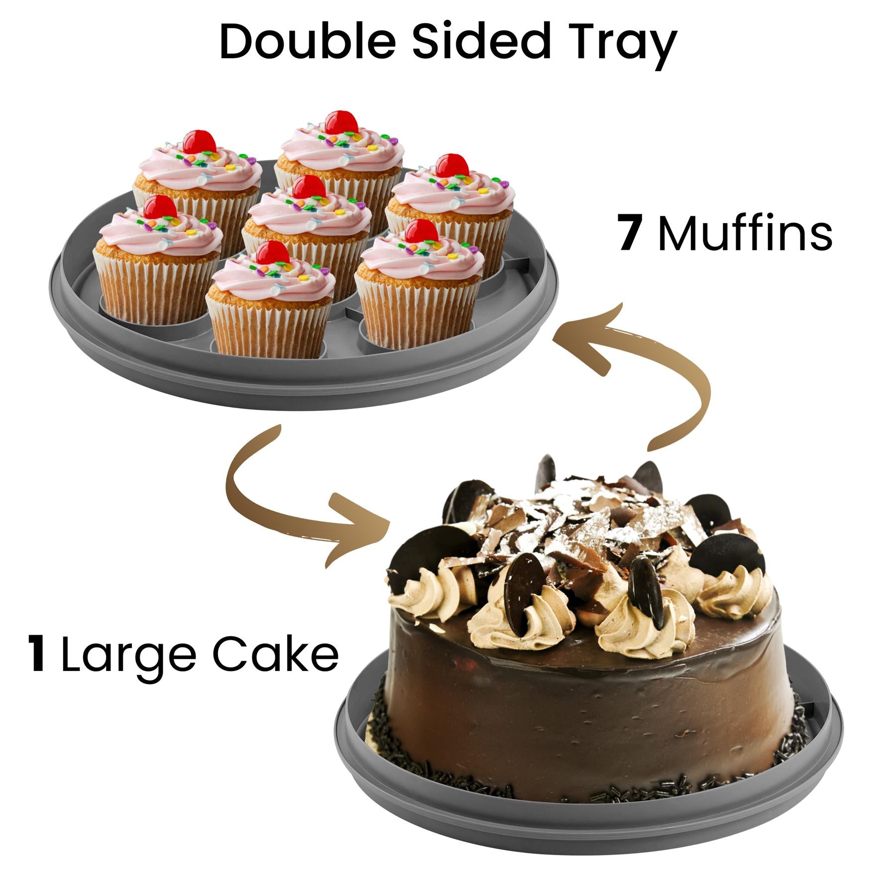 Double-sided cake tray with chocolate cake and cupcakes - The Magic Toy Shop