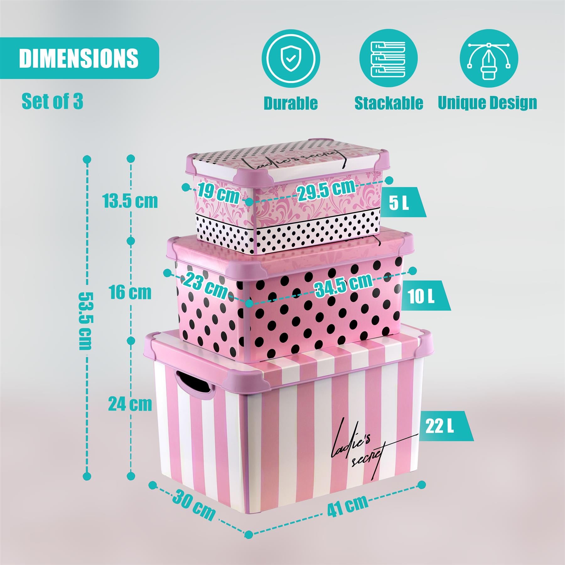 Pink Storage Boxes with Lids - Set of 3