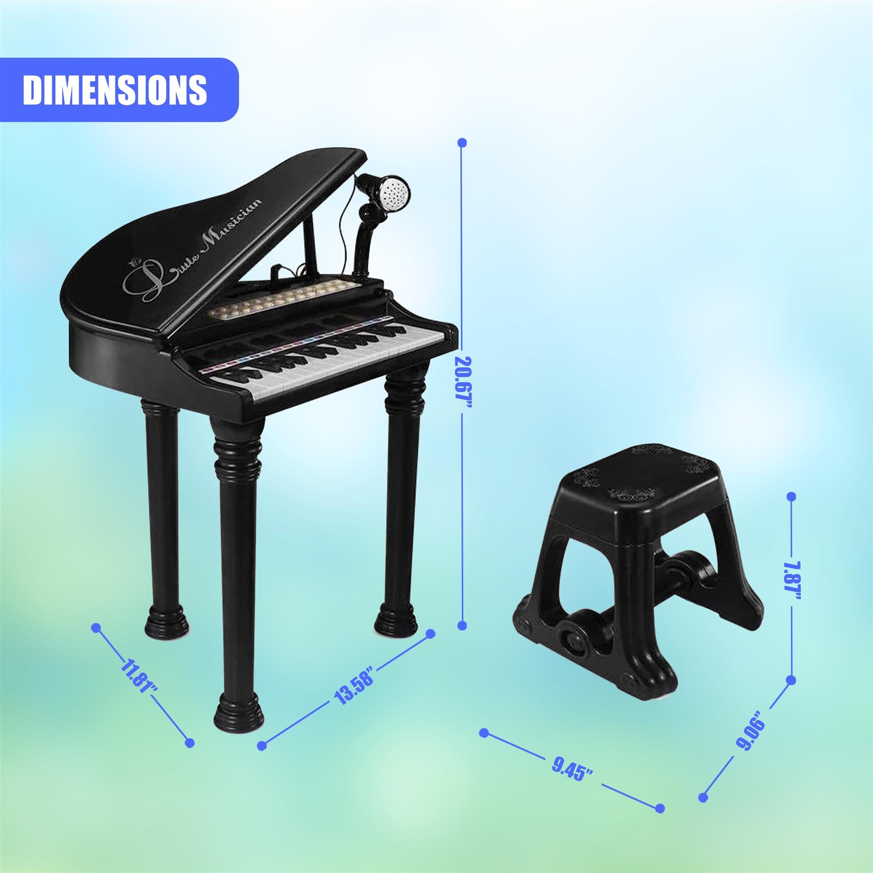 Black Electronic Piano With Microphone and Stool