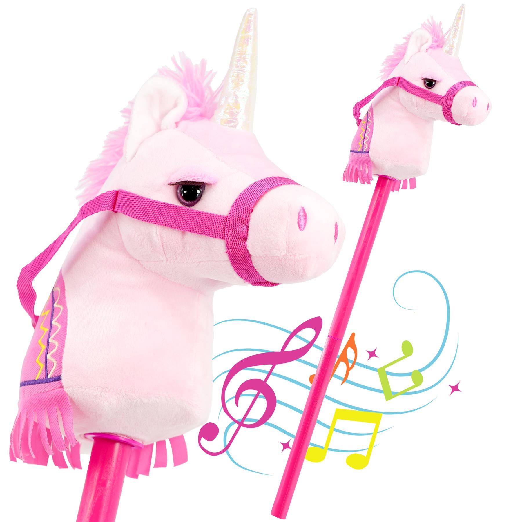 The Magic Toy Shop Kids Hobby Horse Pink Unicorn with Sounds