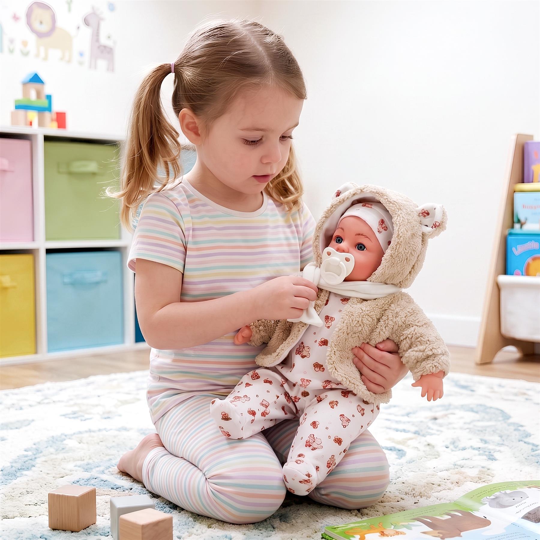18" Girl Doll In Beige Coat