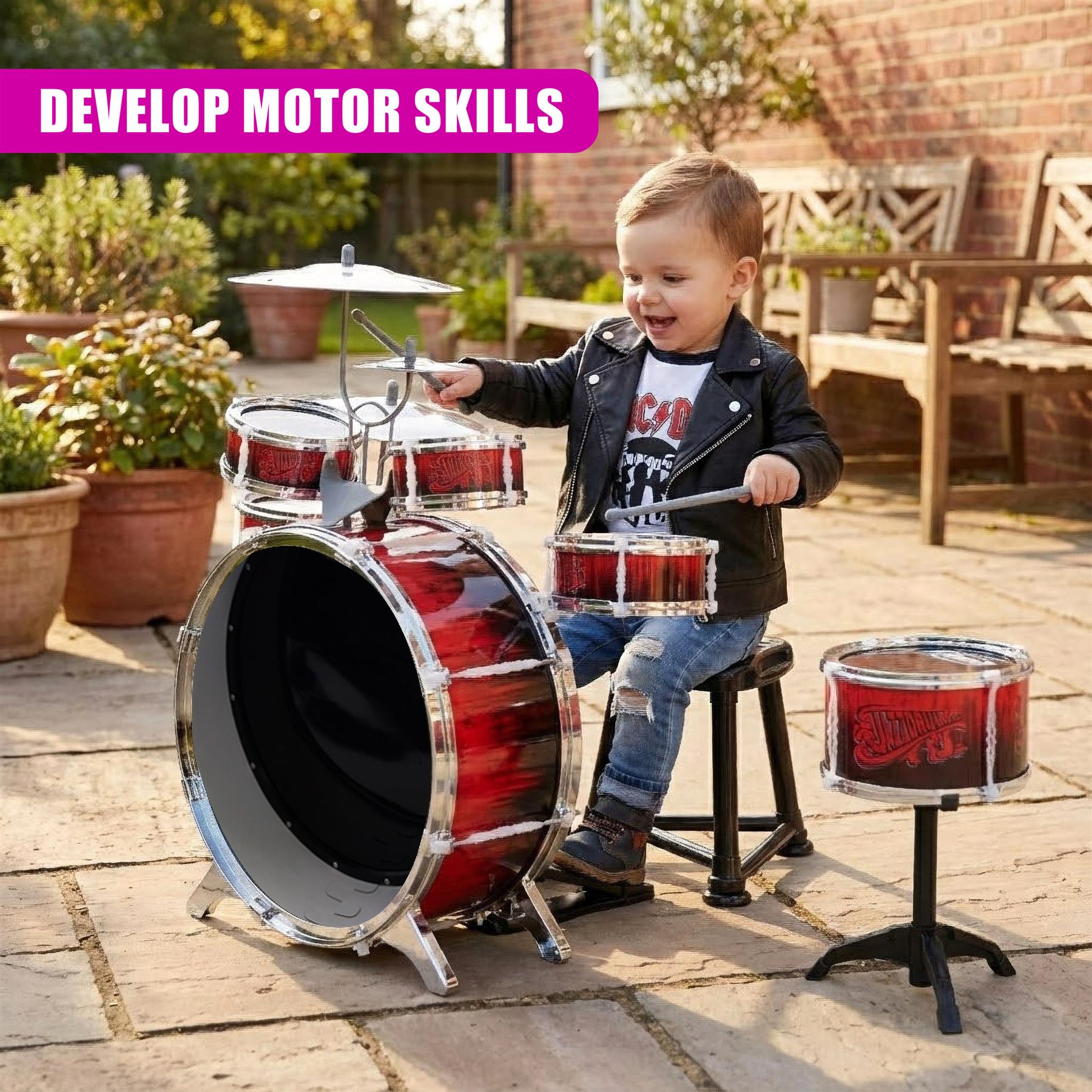 Kids Drum Kit With Stool 10 Piece
