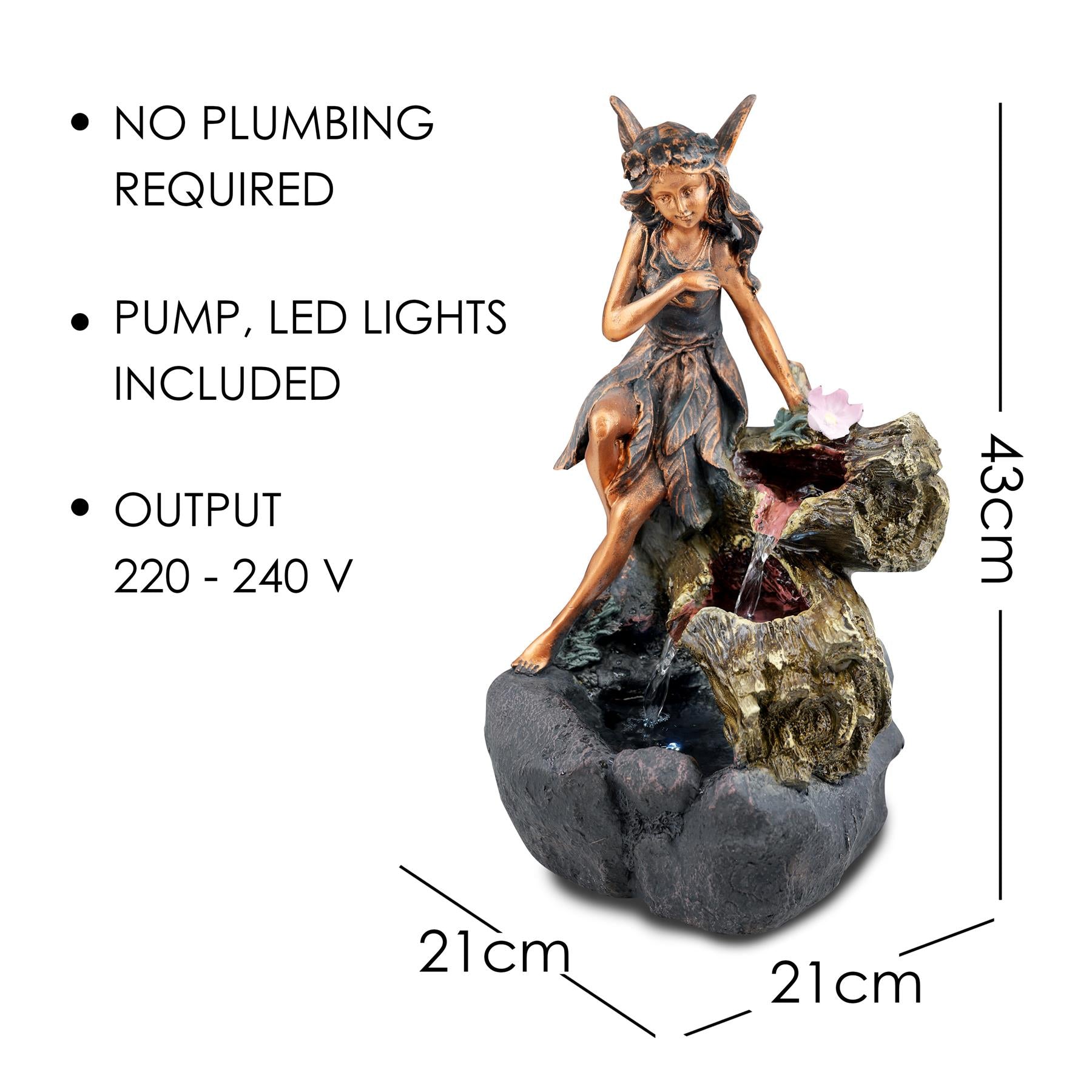 "Bronze Fairy Statue with Rocks and LED Lights" - The Magic Toy Shop