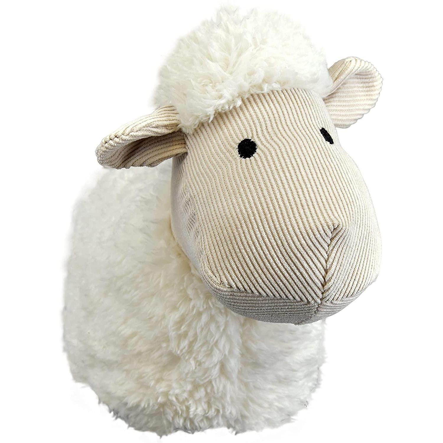 A plush white sheep toy with a fluffy body, soft fur, and a corduroy face, making it both cuddly and durable. - The Magic Toy Shop