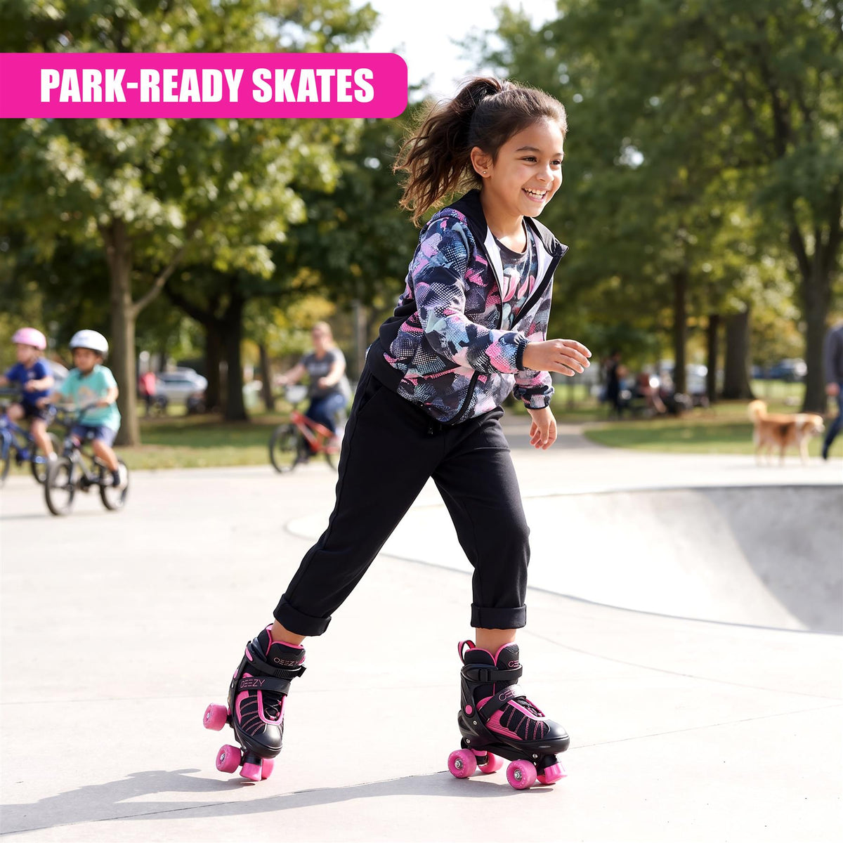 Black & Pink Kids Adjustable Roller Skates