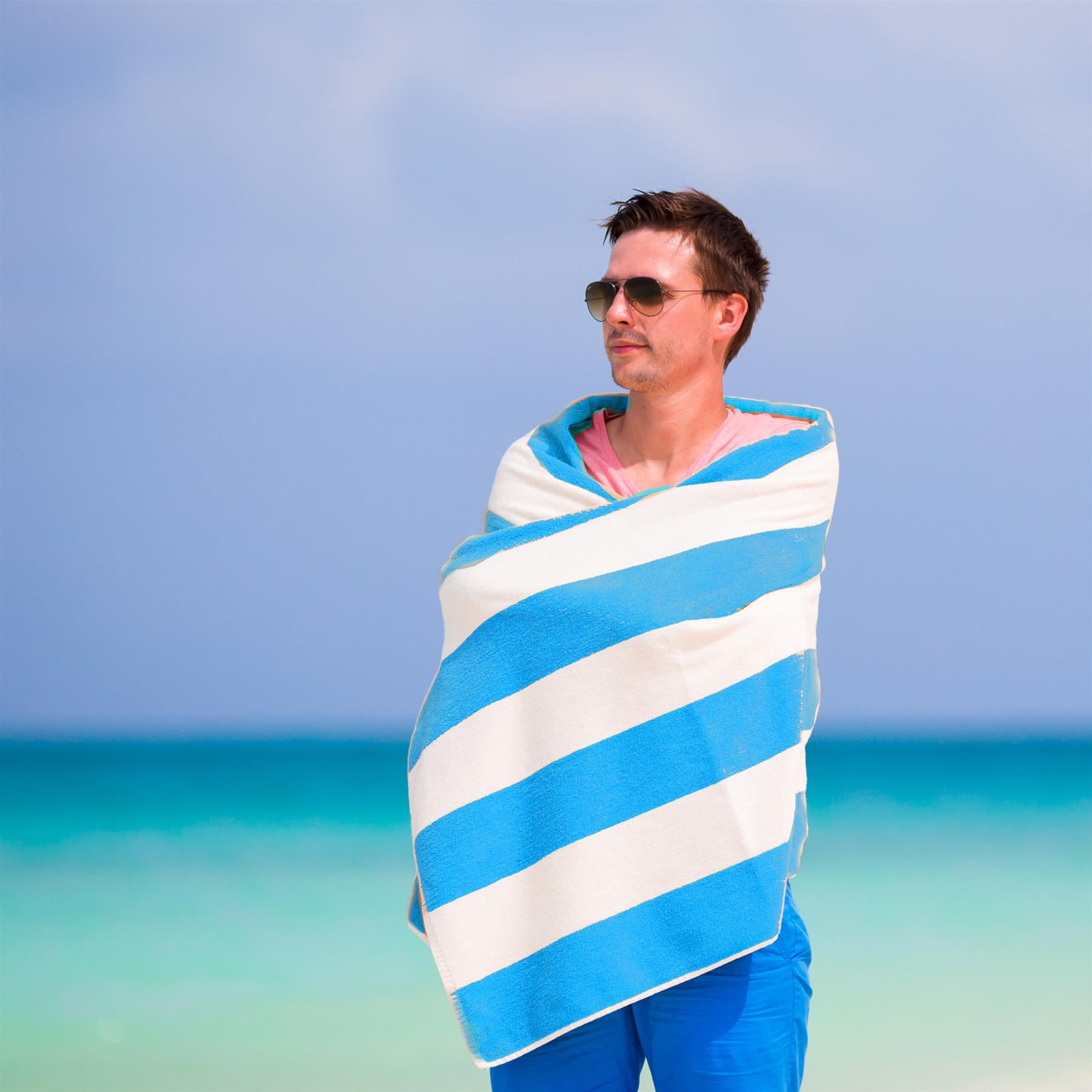 Beach Bath Towel Large Microfibre Blue Striped by GEEZY - The Magic Toy Shop