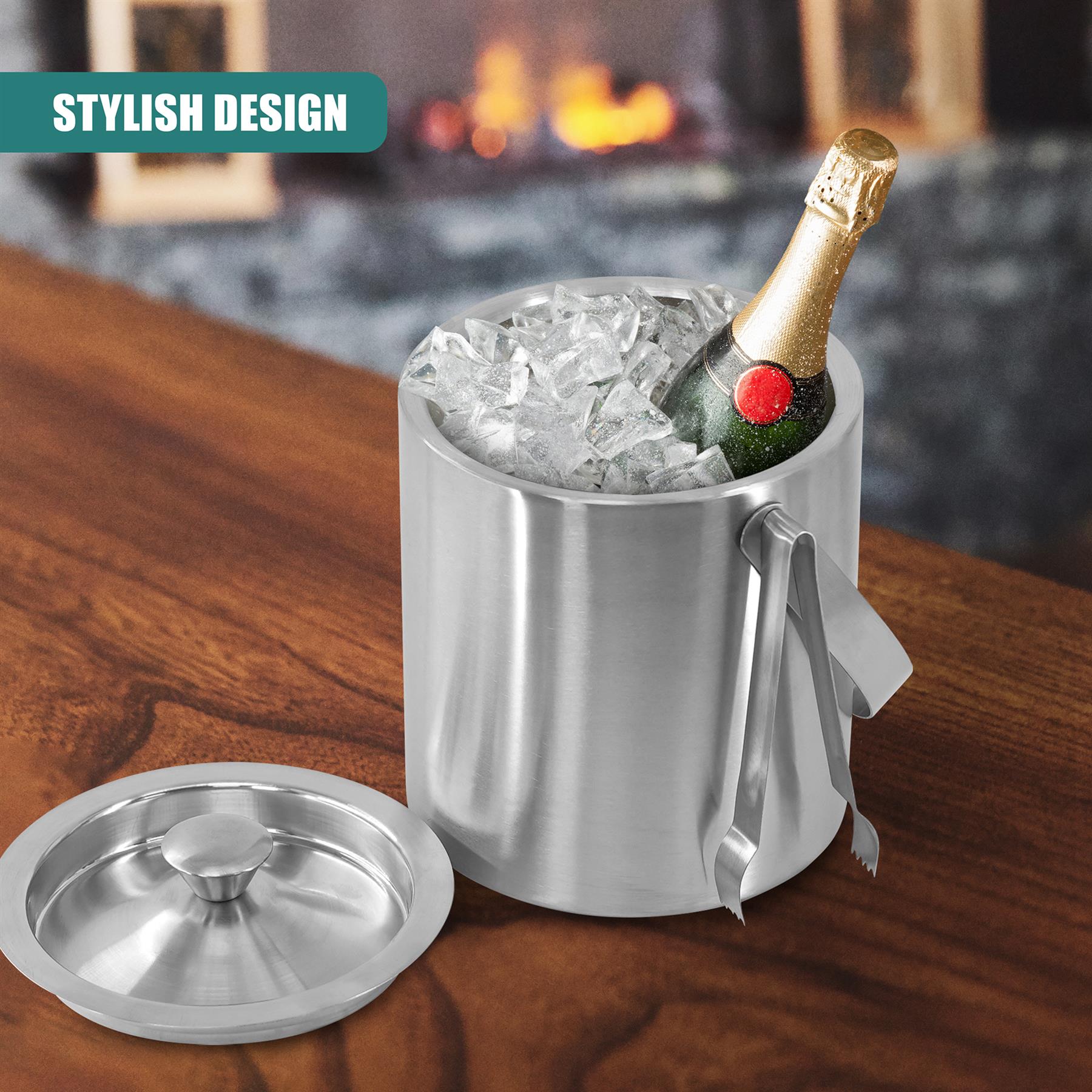 Stainless Steel Ice Bucket With Lid And Ice Tongs by Geezy - The Magic Toy Shop