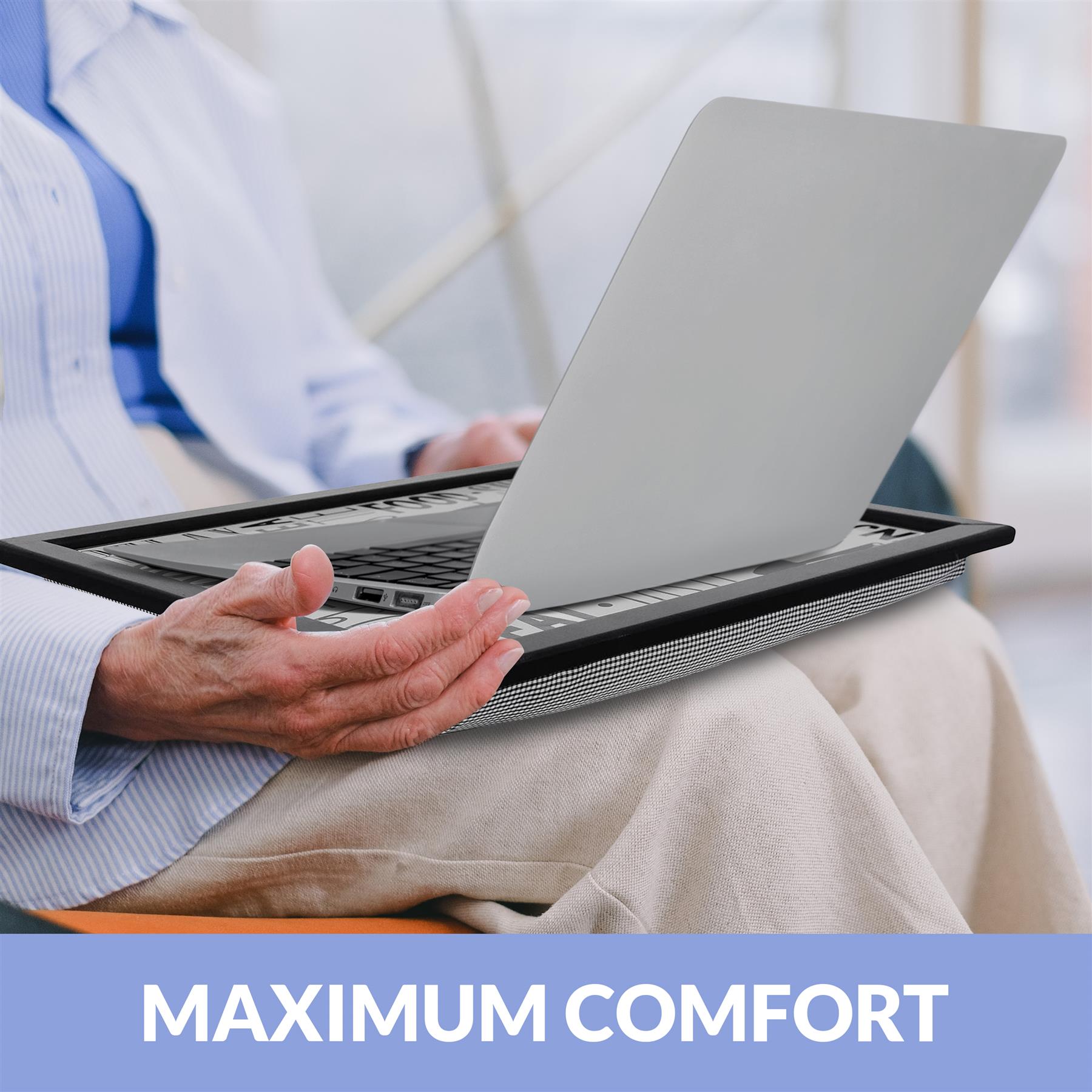 Lap tray, bean bag cushion, comfort, snack time, adjustable legs, foldable design, laptop stand, lap desk, portable, ergonomic. - The Magic Toy Shop