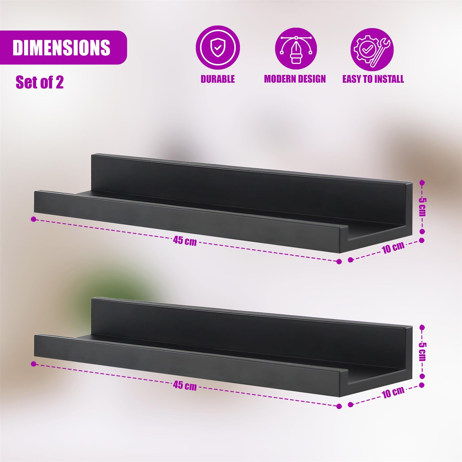 Black Shelf 45 cm Pack 2