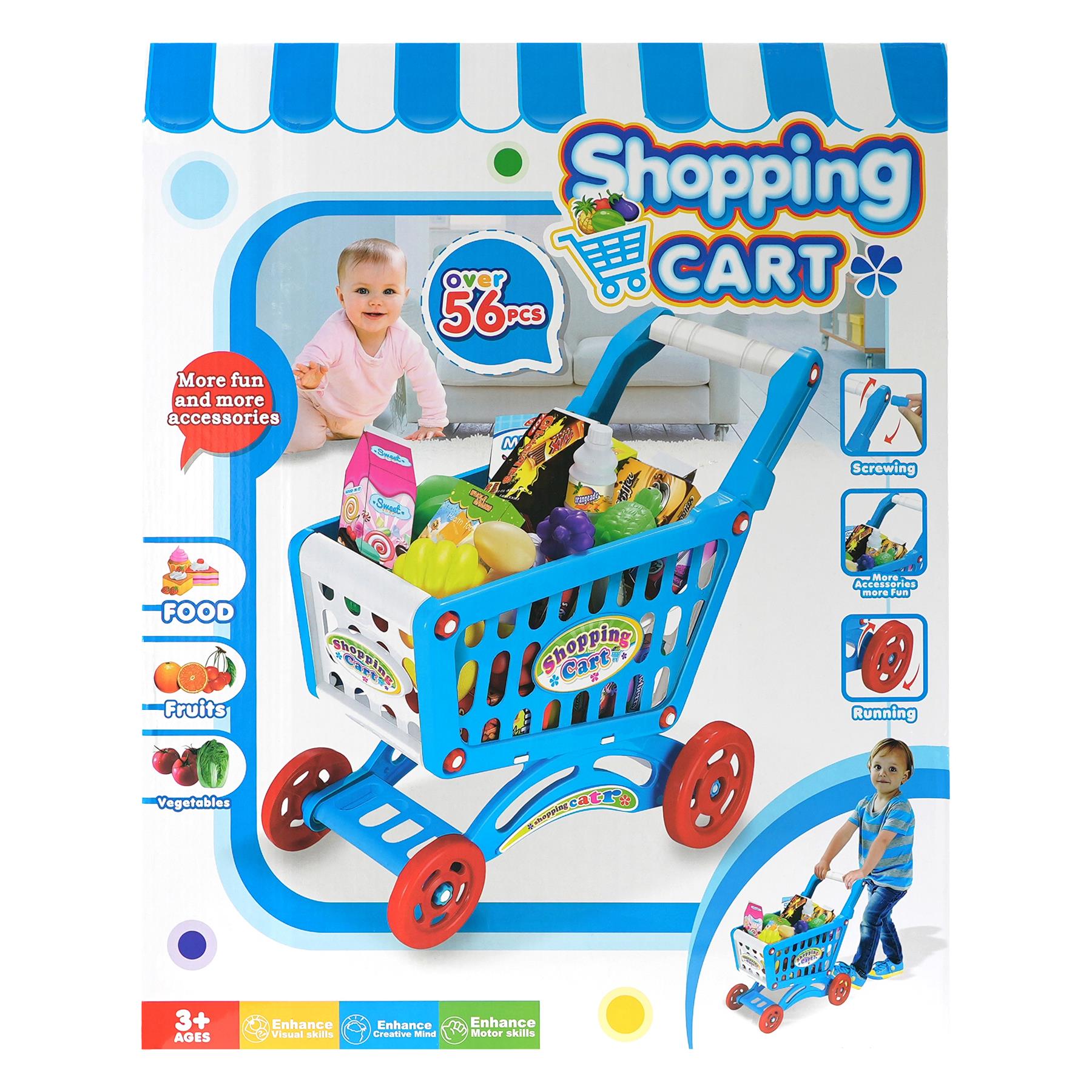 Blue Shopping Trolley Cart Play Food Set