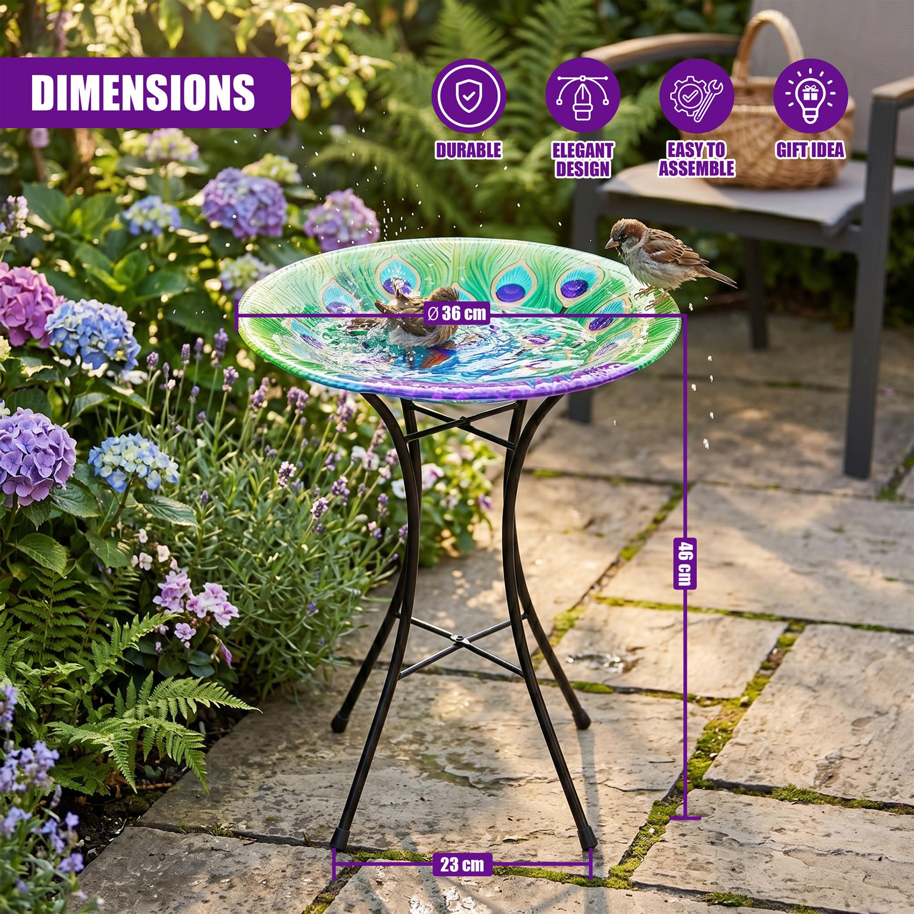 Glass Bird Bath Table