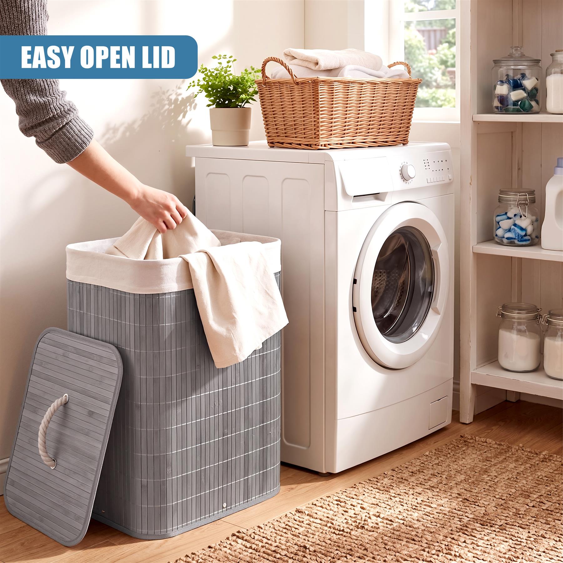 Grey Bamboo Laundry Hamper 72L
