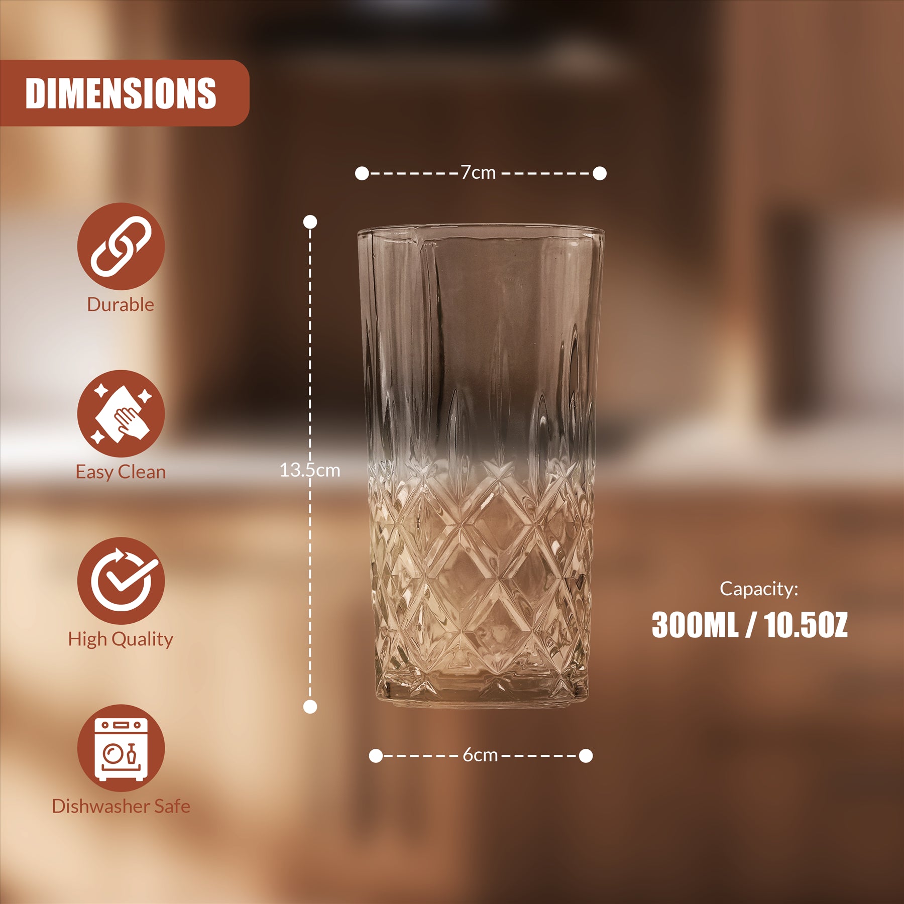 Set of 4 300mL Whisky Drinking  Glasses