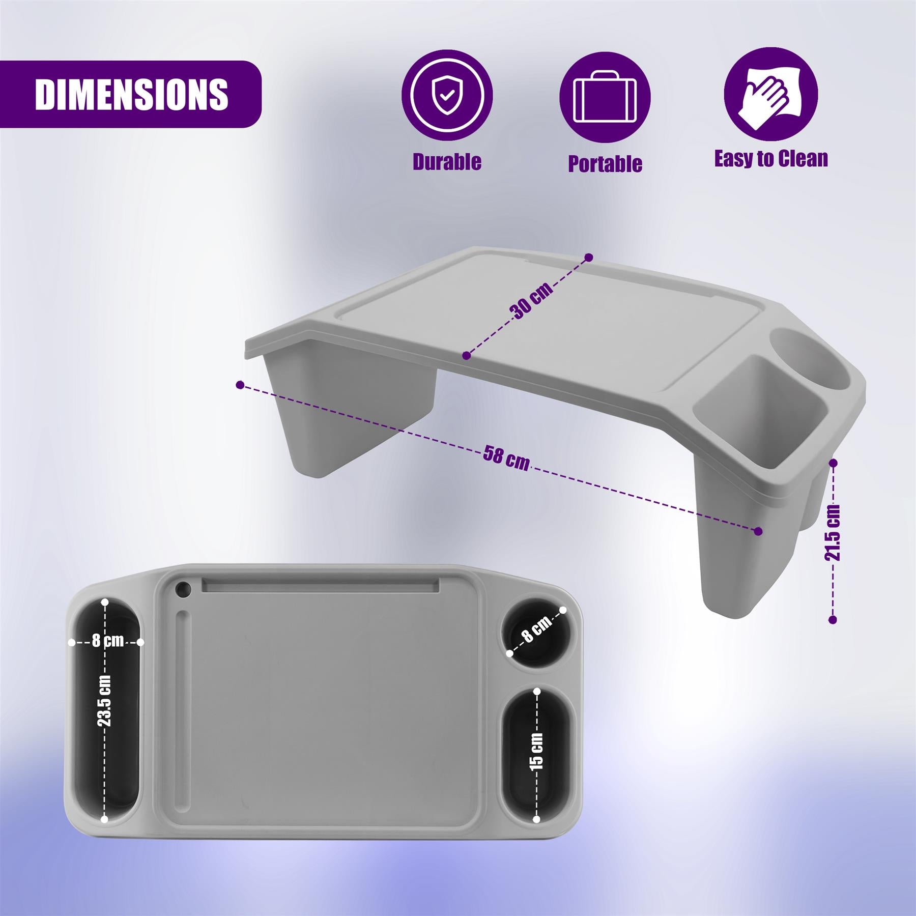 A compact, portable desk with a built-in cup holder and storage compartment, featuring a sturdy design and durable construction, ideal for use in bed, on a couch, or in a small space. - The Magic Toy Shop