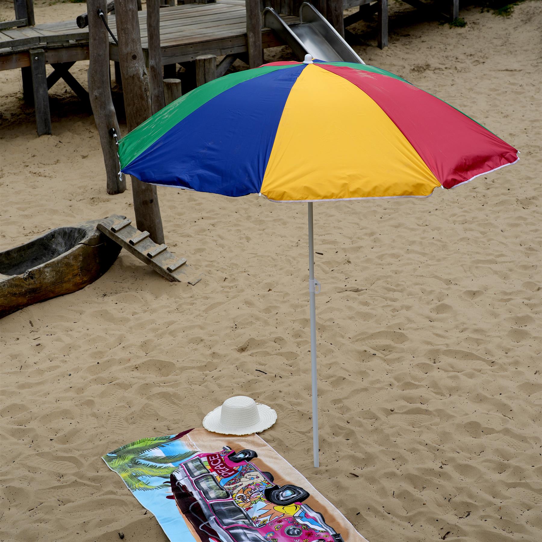 Multi-Coloured Beach Tilting Parasol 1.6M by The Magic Toy Shop - The Magic Toy Shop