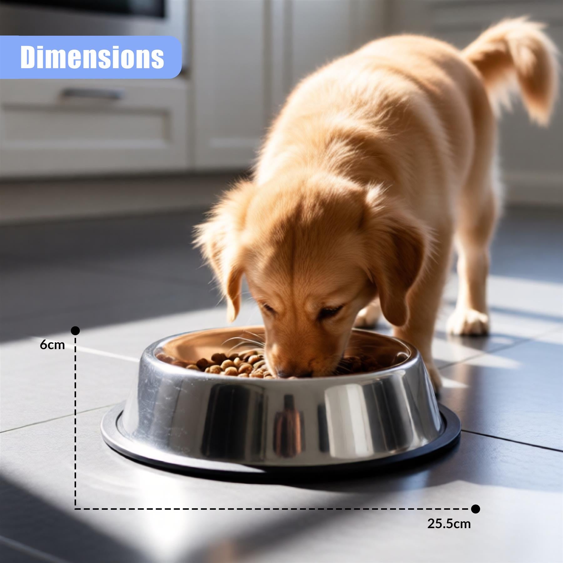 A stainless steel dog bowl with a non-slip bottom, suitable for small to medium-sized dogs, with a capacity of 1.5L, made of durable stainless steel, easy to clean, and dishwasher safe. - The Magic Toy Shop