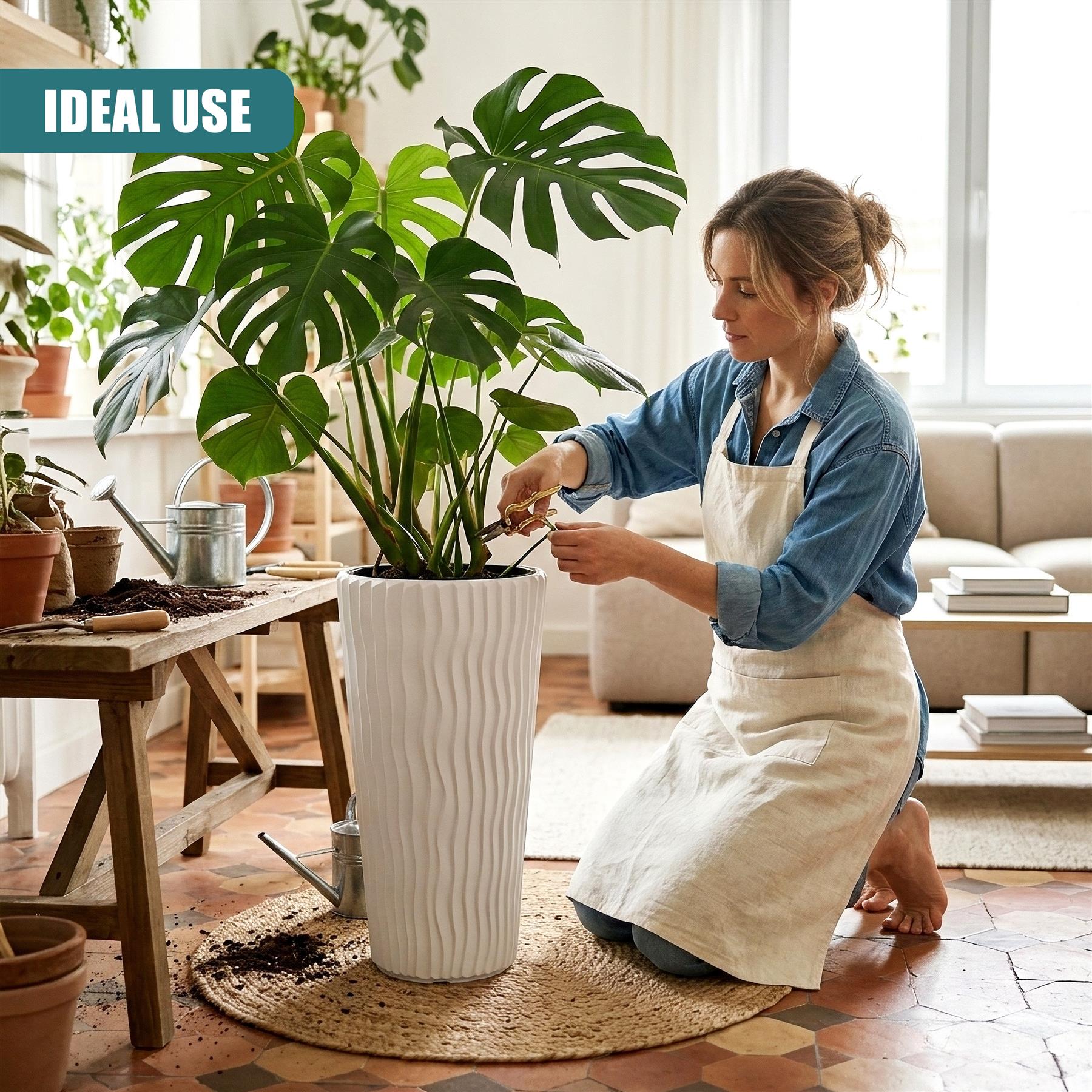 White Tall Flower Pot, 53.1 x 29.7 cm