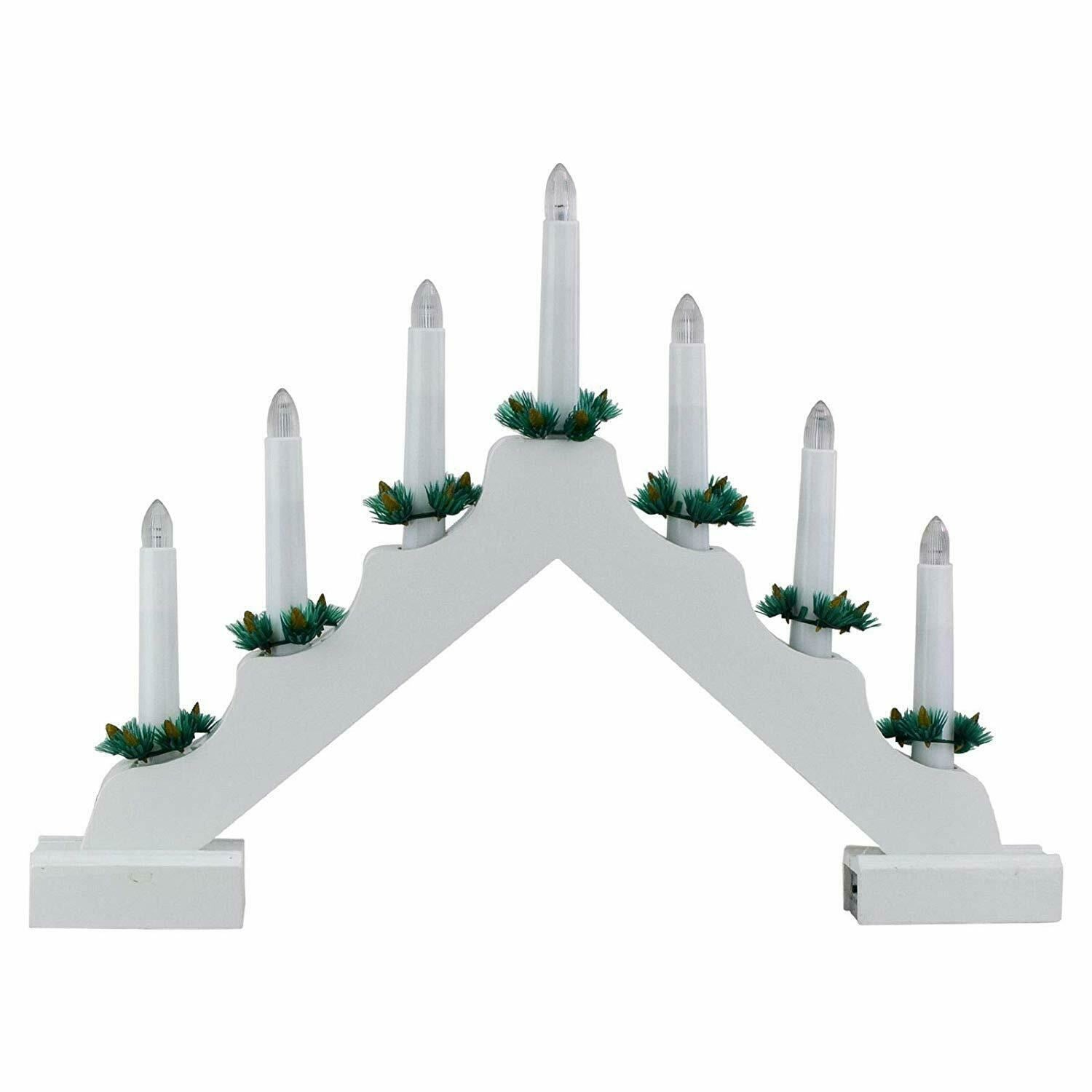 GEEZY White Pre-Lit Wooden Candle Bridge With 7 Led Lights