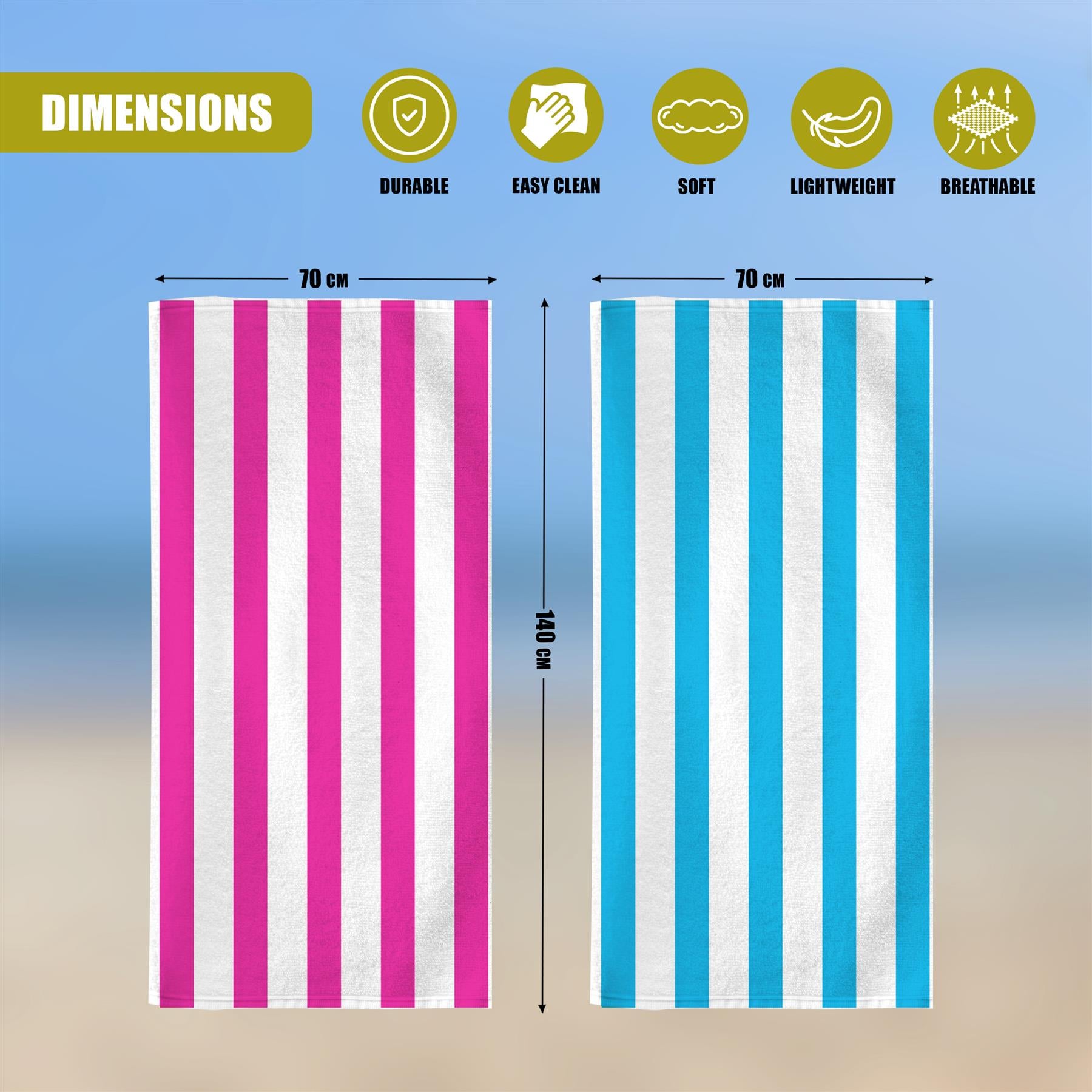 Pink & Blue Striped Microfibre Beach Towels - Set of 2 by GEEZY - The Magic Toy Shop