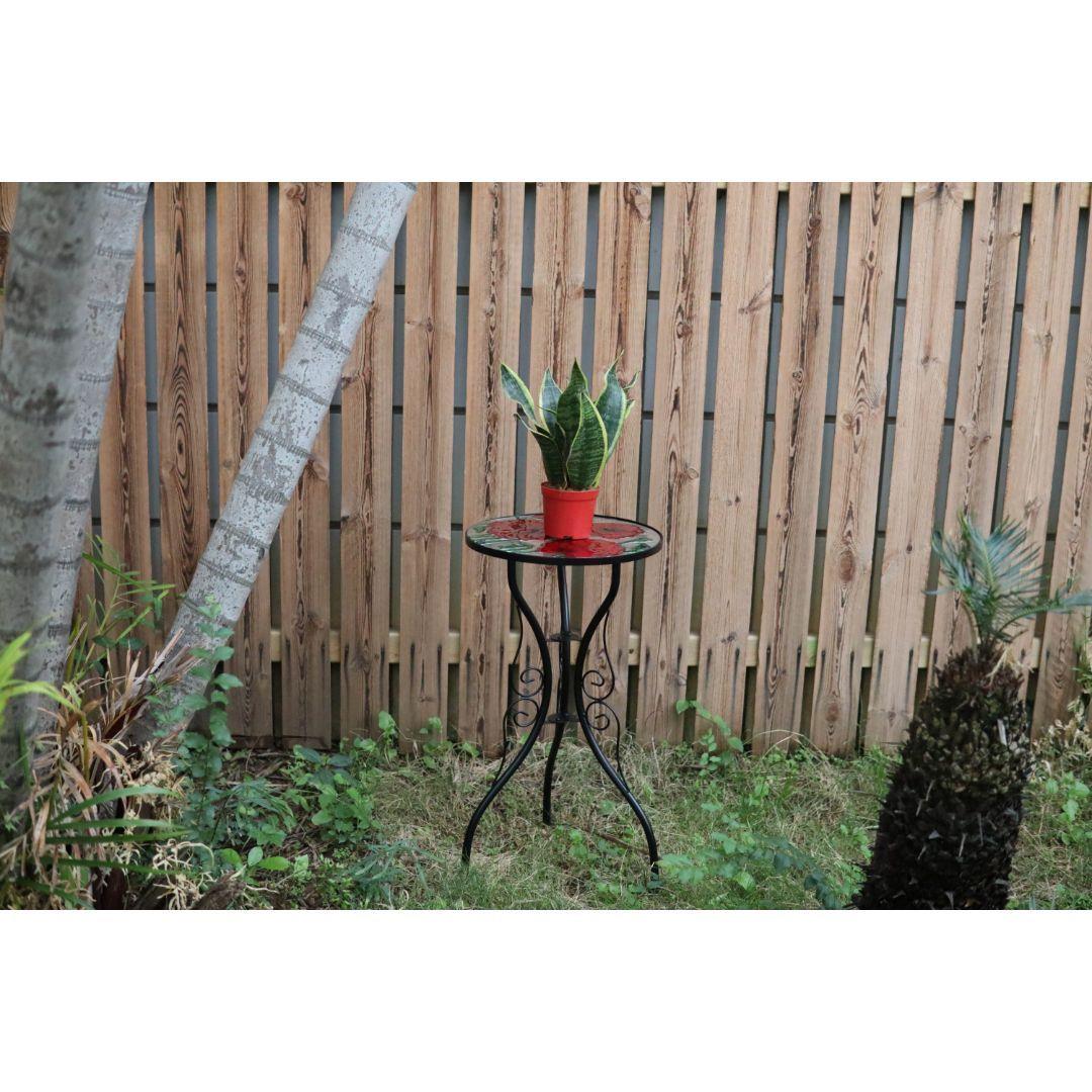 Geezy Round Side Mosaic Garden Table With Poppies Design