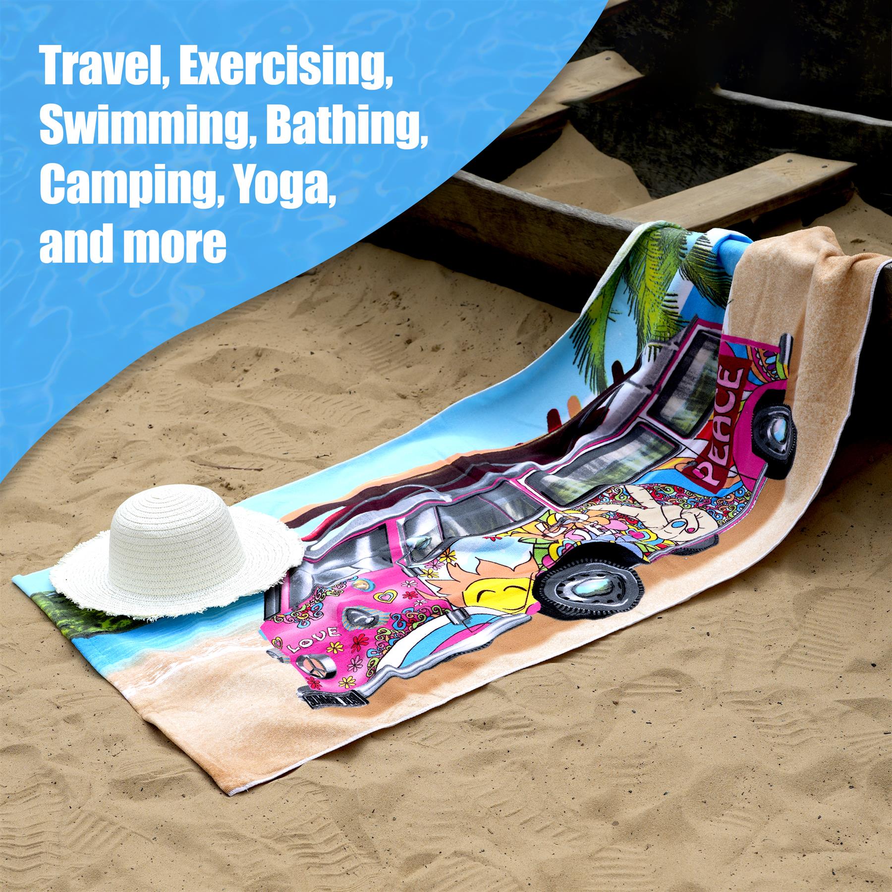 Pink Summer Bus Design Large Towel