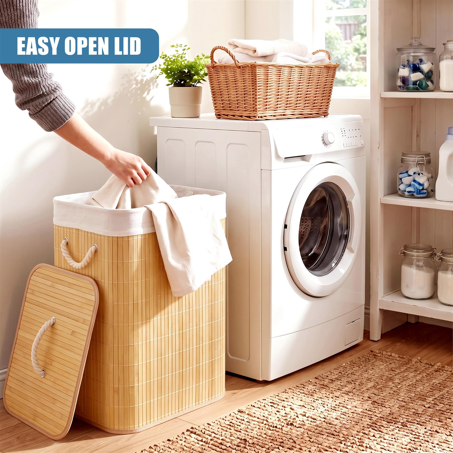 Brown Bamboo Laundry Hamper 72L