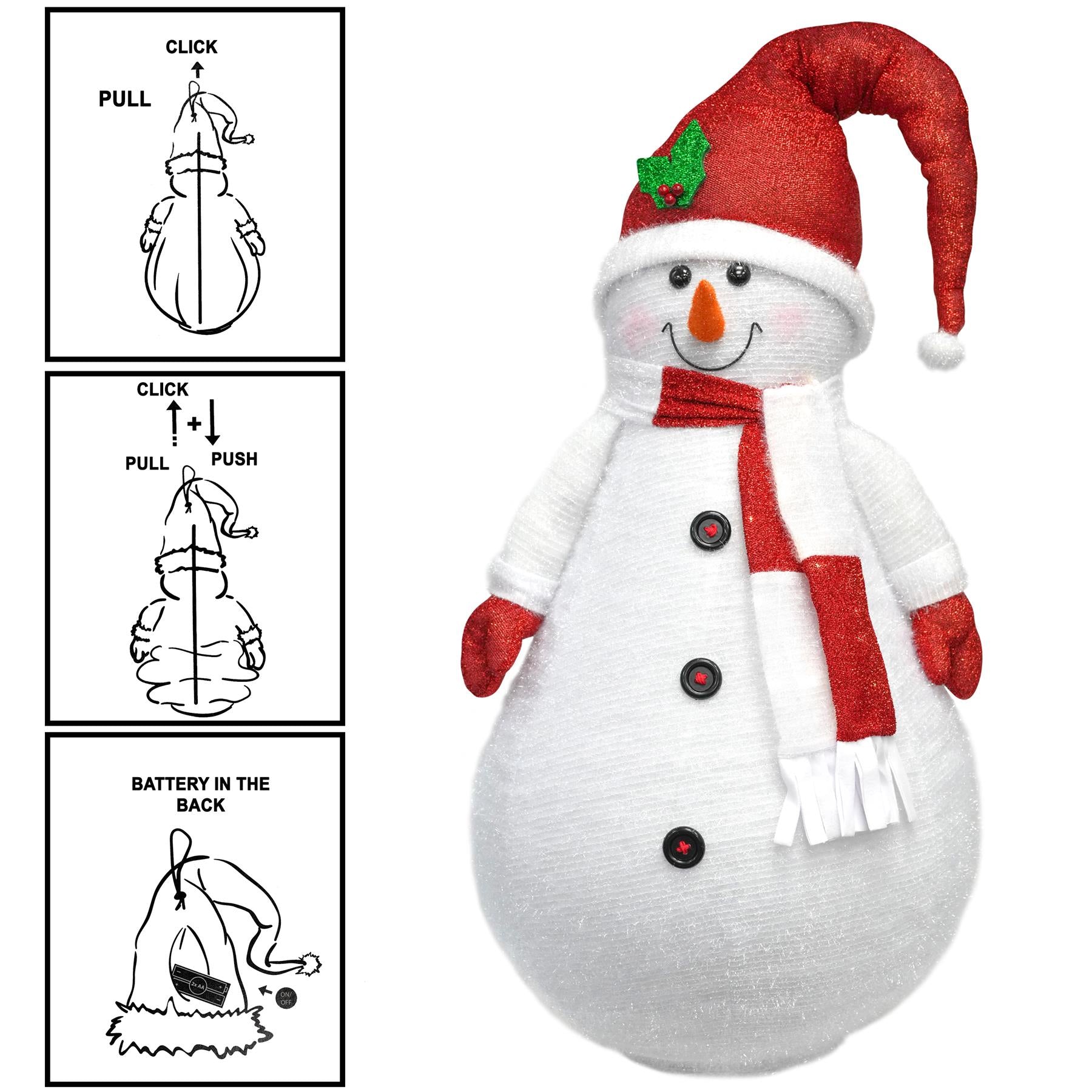 The Magic Toy Shop Collapsible Snowman Christmas Decoration with LED lights