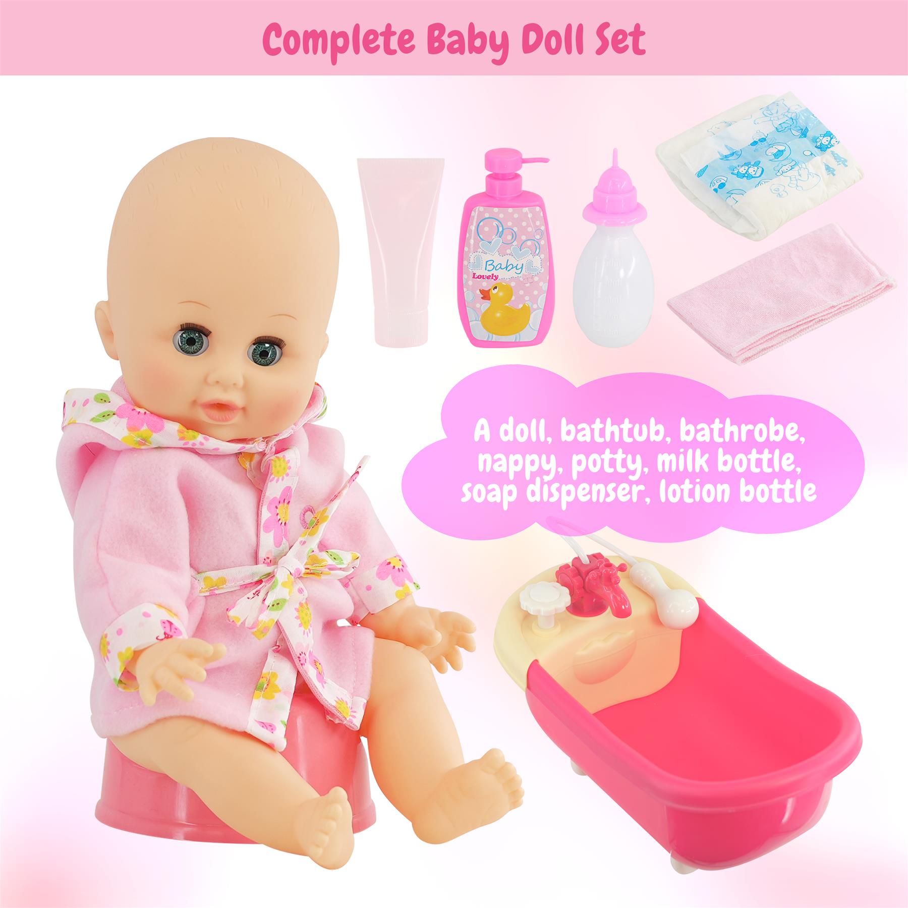 Doll and Bath set with Accessories by BiBi Doll - The Magic Toy Shop