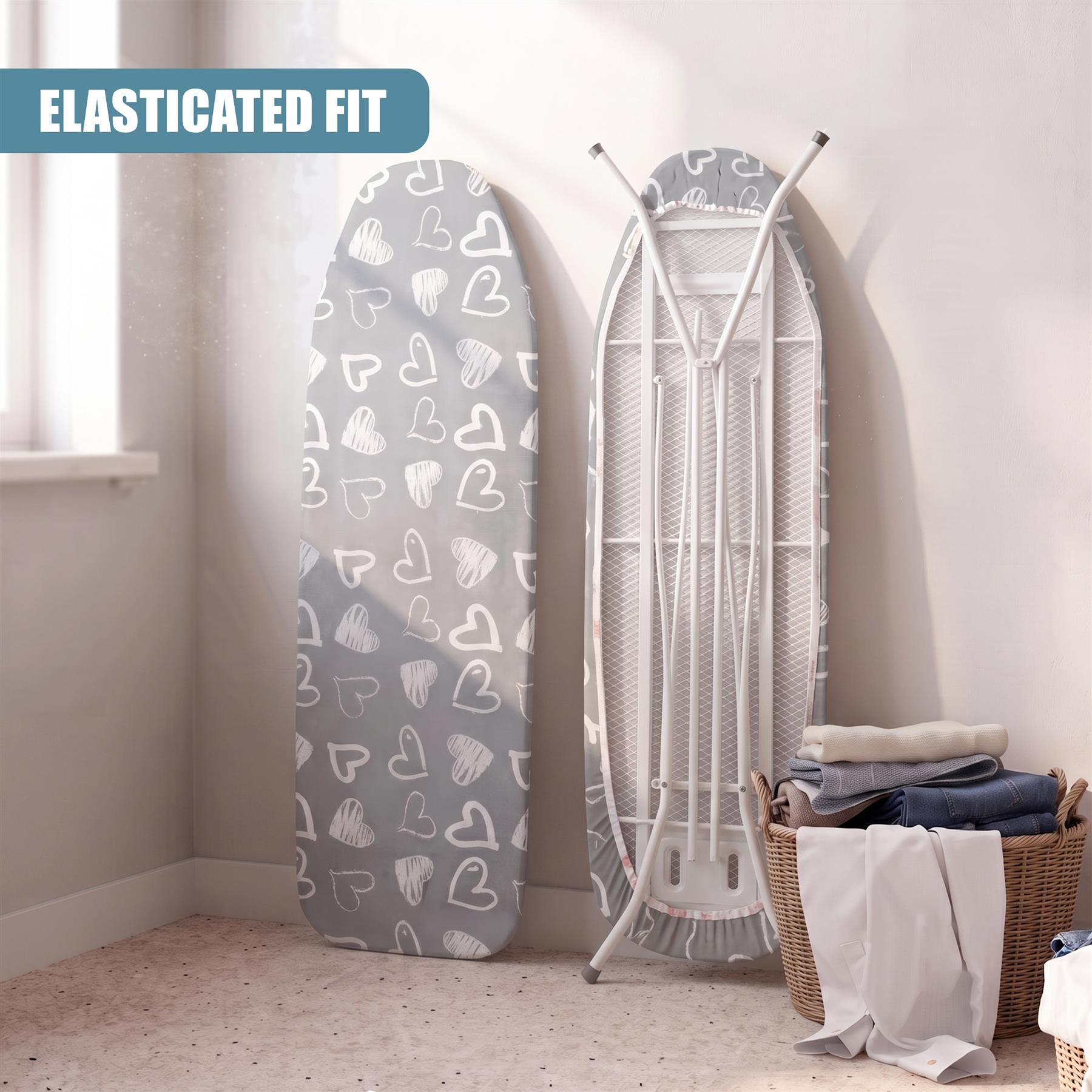 Grey Heart Ironing Board Cover (122 x 38 cm)