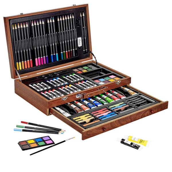 112 PCS Wooden Case Kids Art Set - Brown - Art Set - Art Set - Graphite,  Acrylic - The Magic Toy Shop