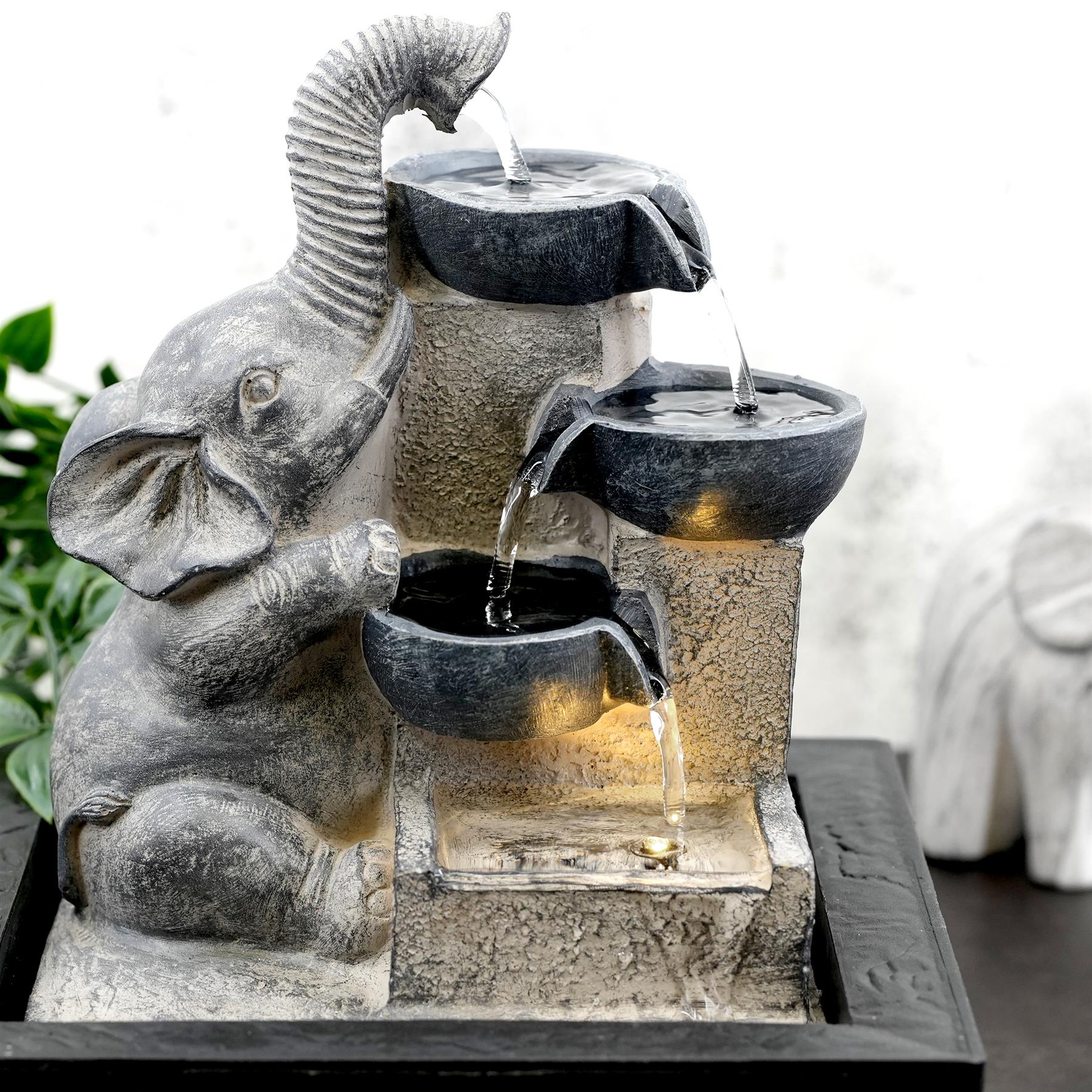 Elephant and Bowls Water Feature Indoor With LED by Geezy | The