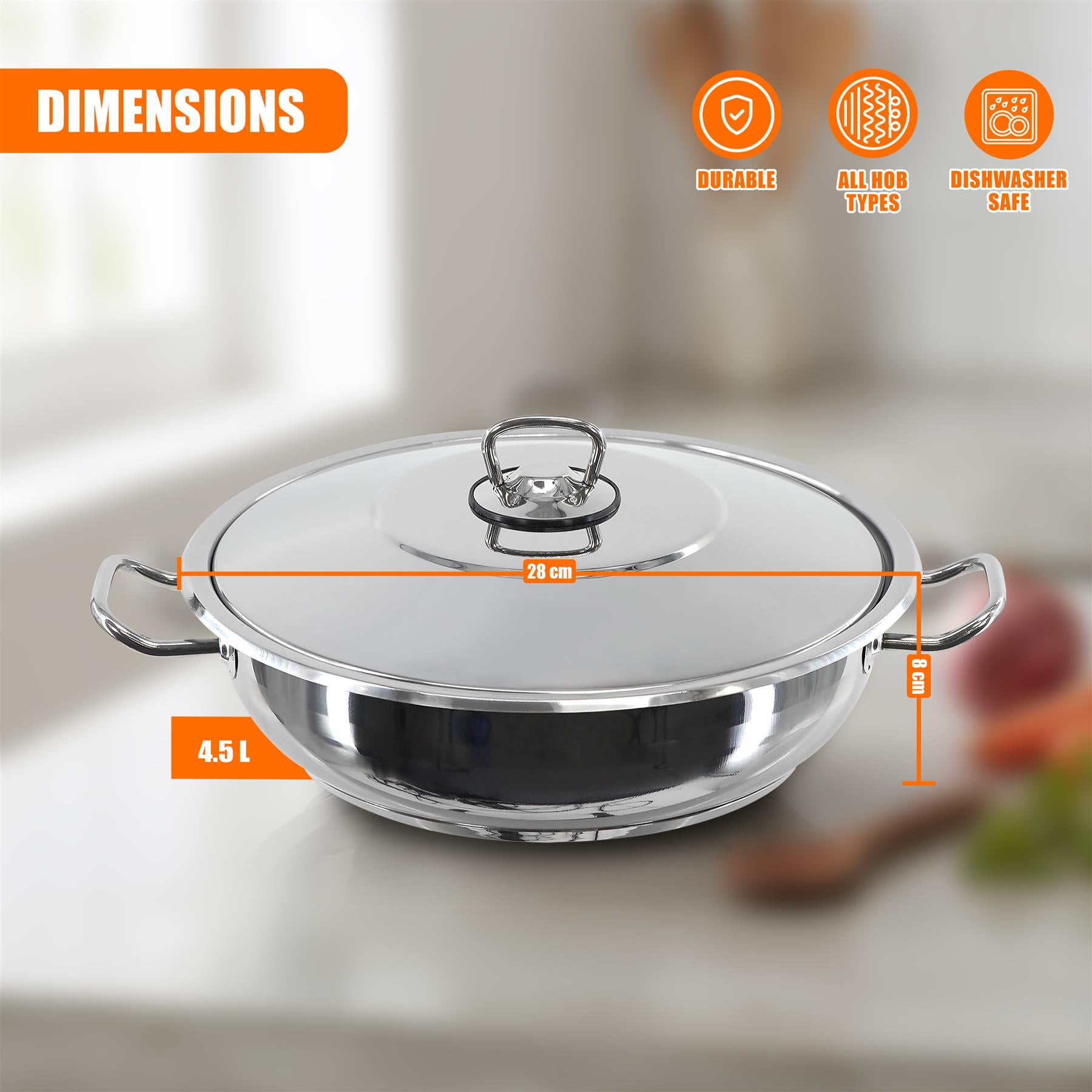 Shallow Casserole Pot with Lid - 4.5 L