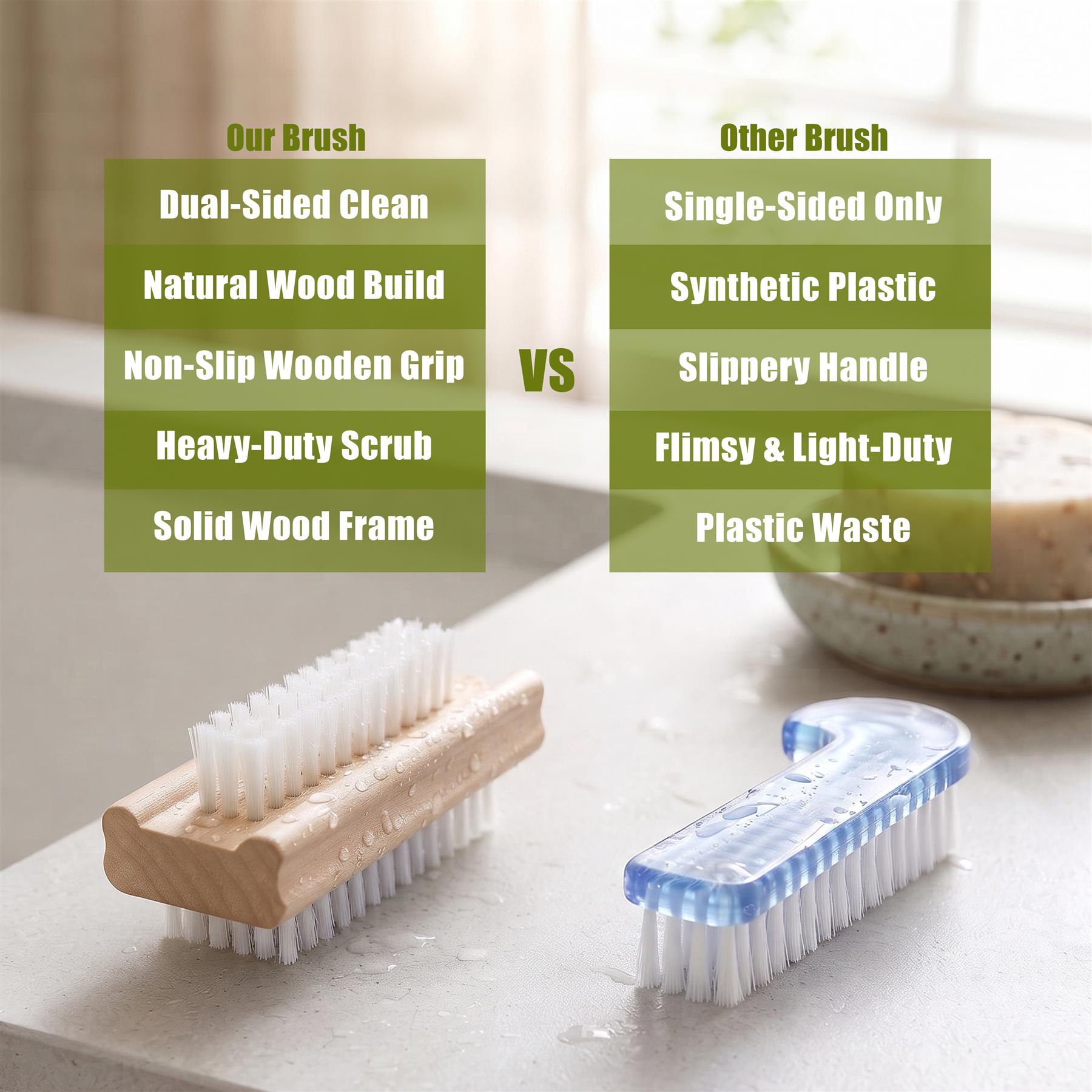 Wooden Double Sided Nail Brushes with Firm Bristles