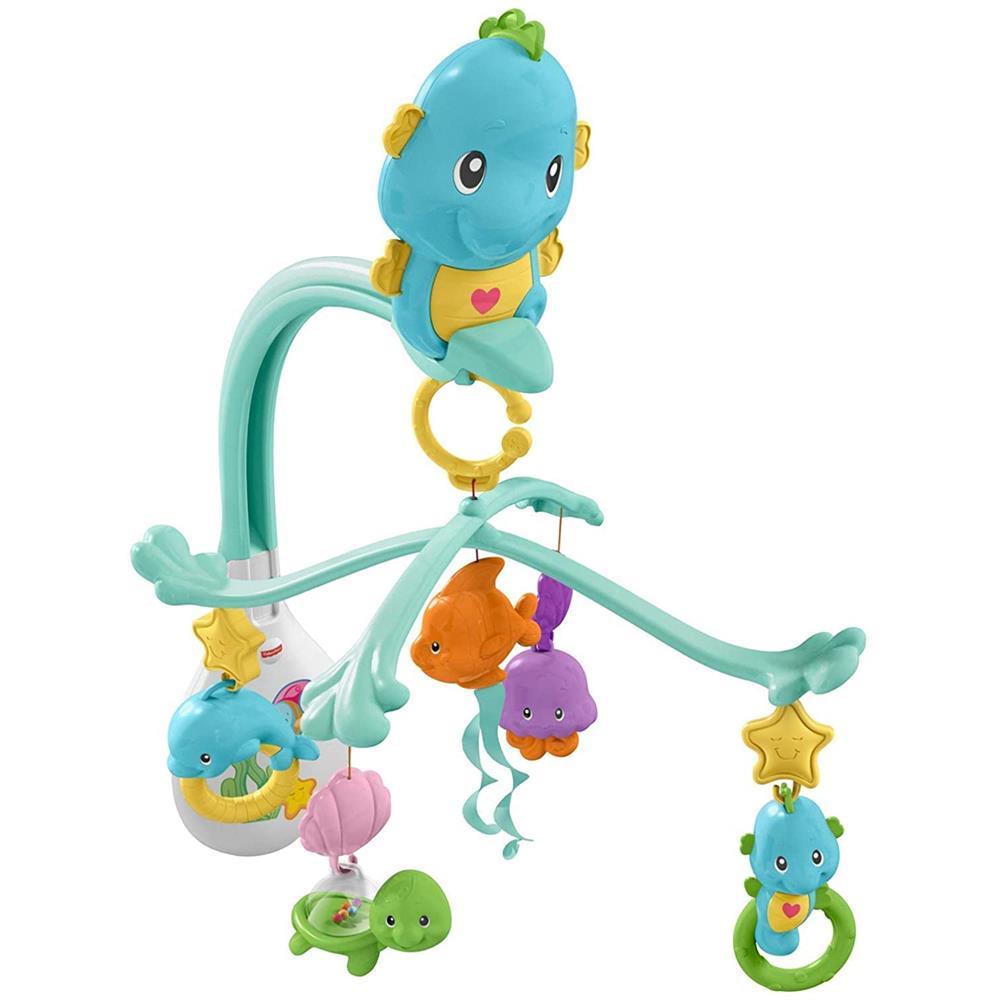 Fisher Price Crib Attachment Fisher Price 3-in-1 Soothe and Play Seahorse Mobile, Baby Cot Mobile with Music and Sounds