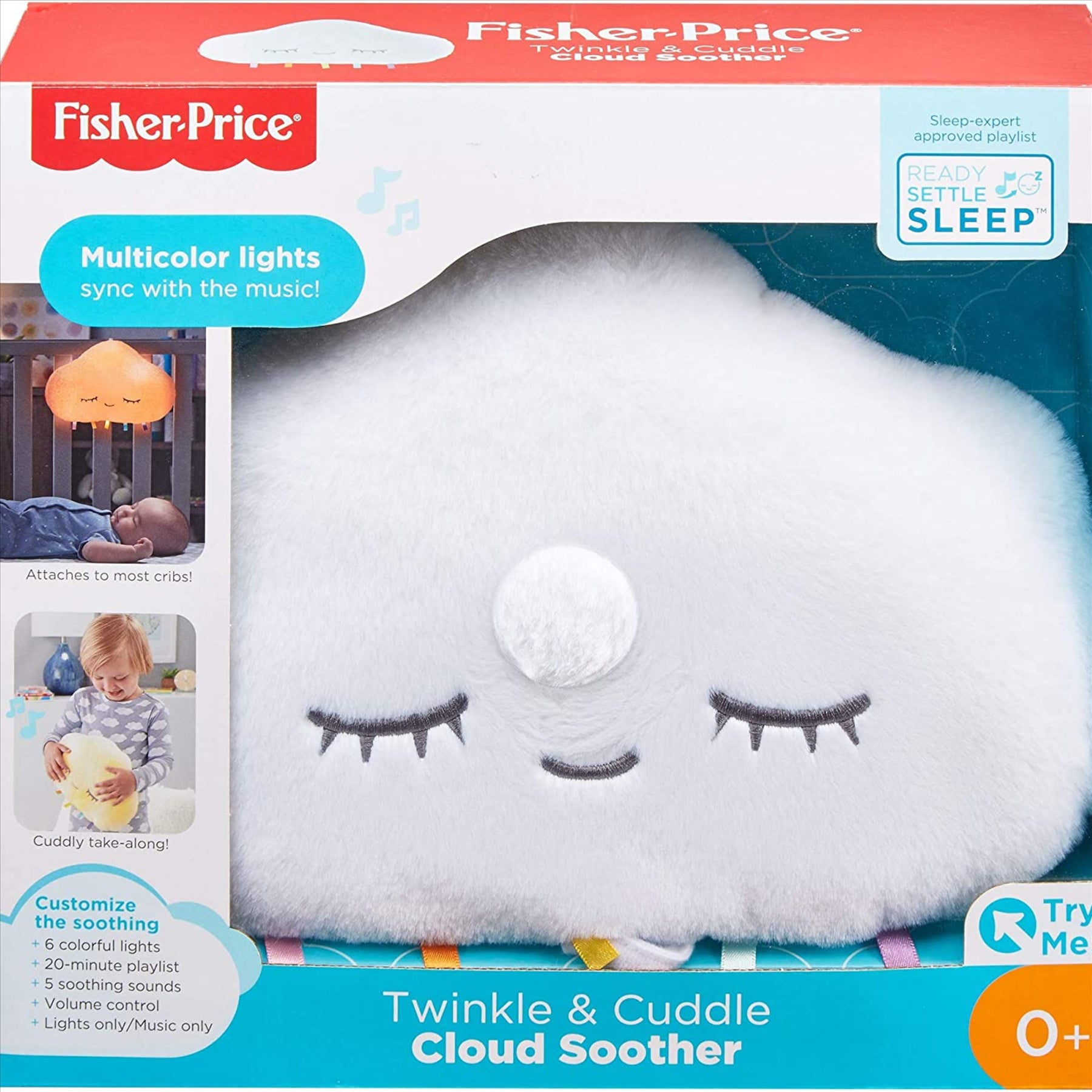 Fisher Price Soother Fisher Price Twinkle & Cuddle Cloud Soother, Baby Light-Up Cot Mobile with Music