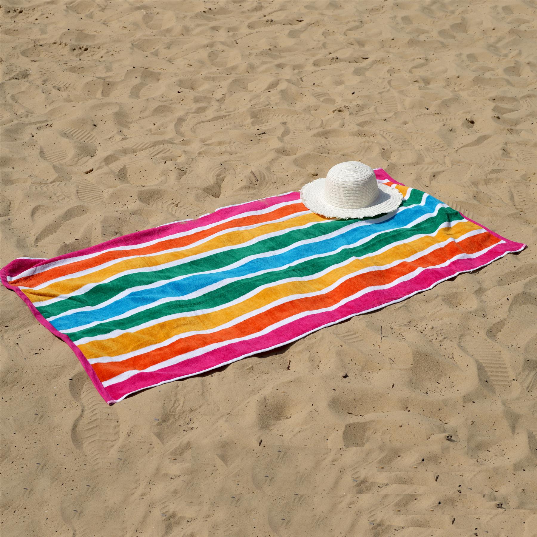 Geezy Beach Towel Large Velour Striped Beach Towel (Tropical Burst)