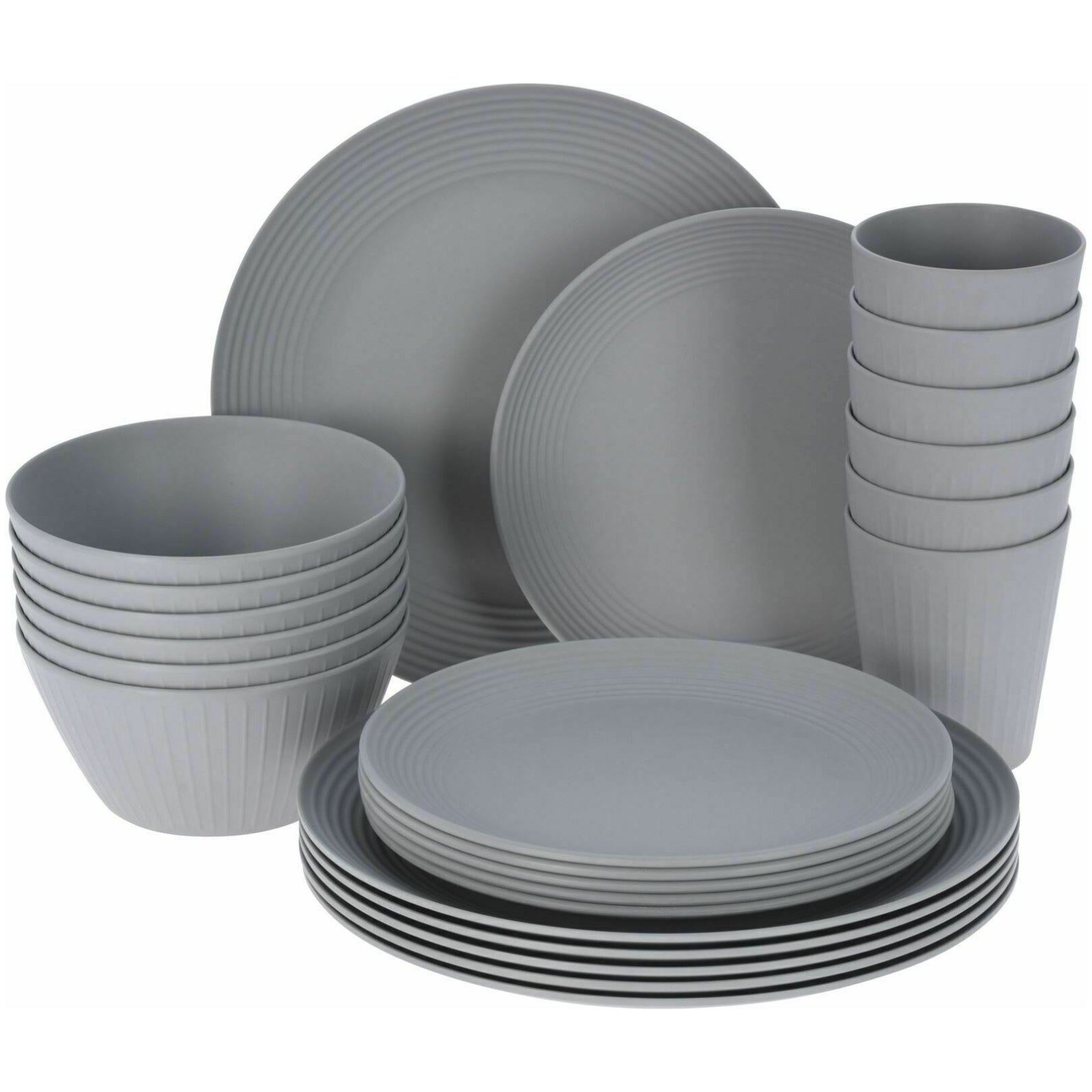 Geezy Dining Set, Plate, Bowl, Cup 24 Pcs Grey Picnic Dinner Set for 6 People