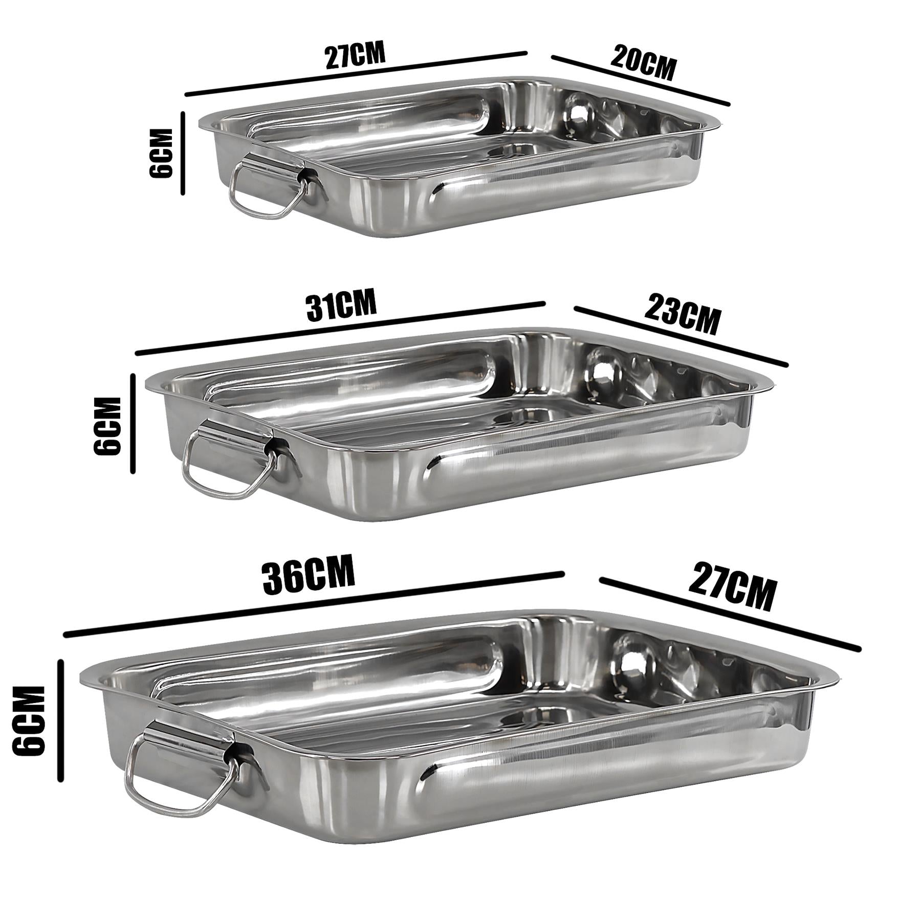 GEEZY kitchen Set Of 3 Stainless Steel Roasting Trays