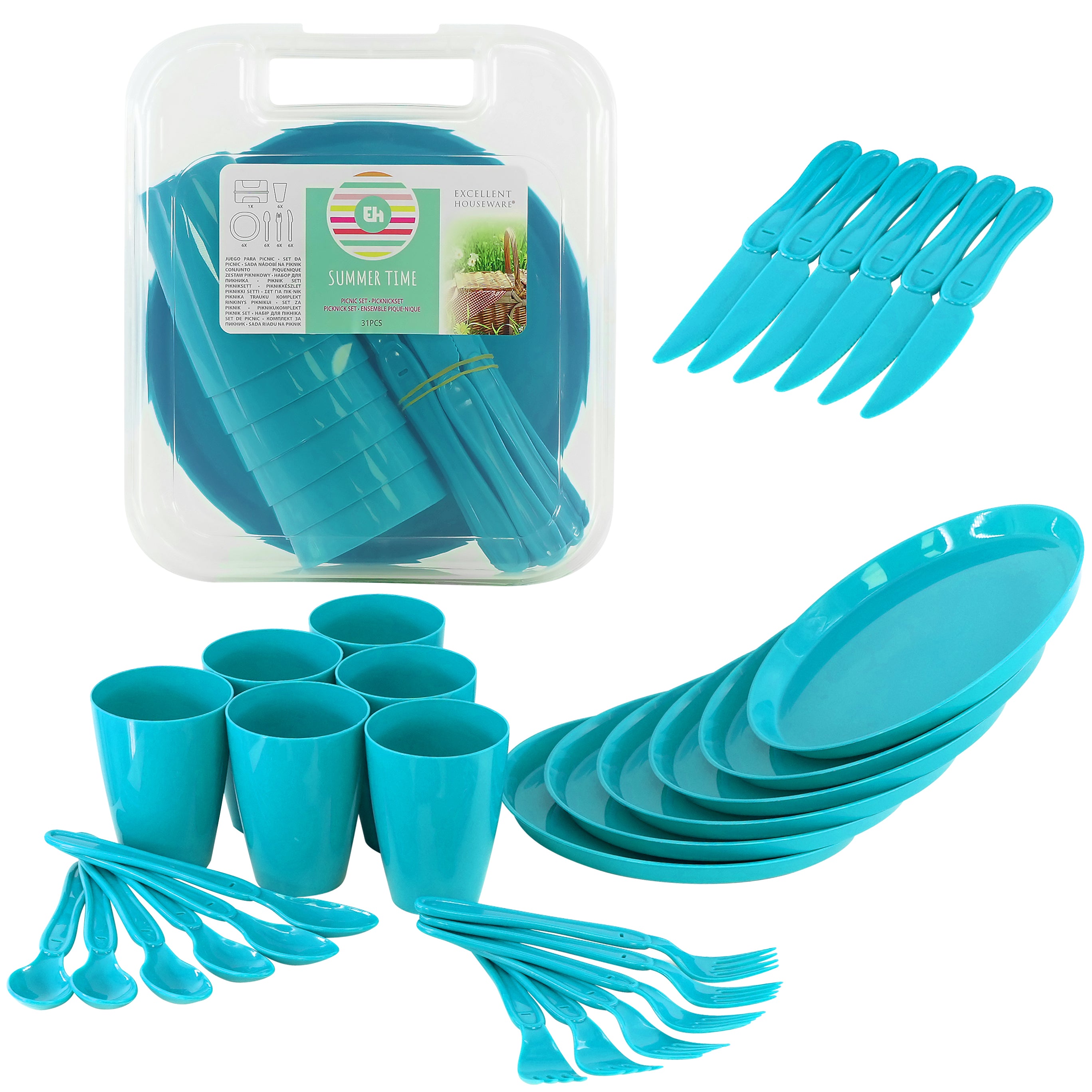 GEEZY Picnic Blue Camping Set For Six 31 PCS