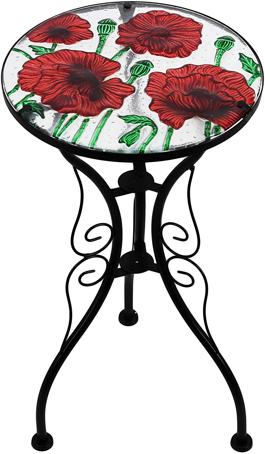 Geezy table Round Side Mosaic Garden Table With Poppies Design