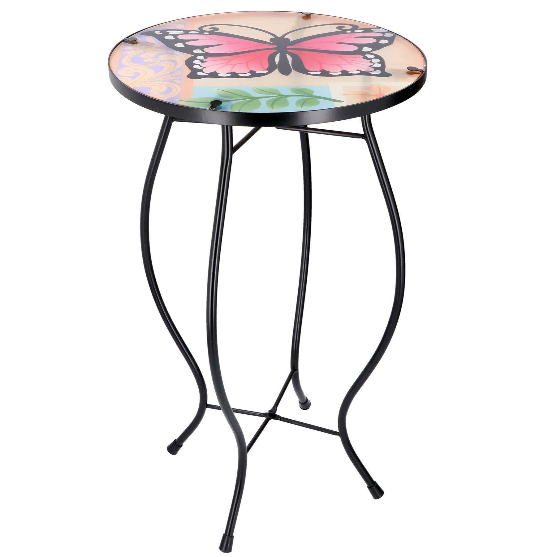 GEEZY table Round Side Mosaic Table With Large Butterfly Design