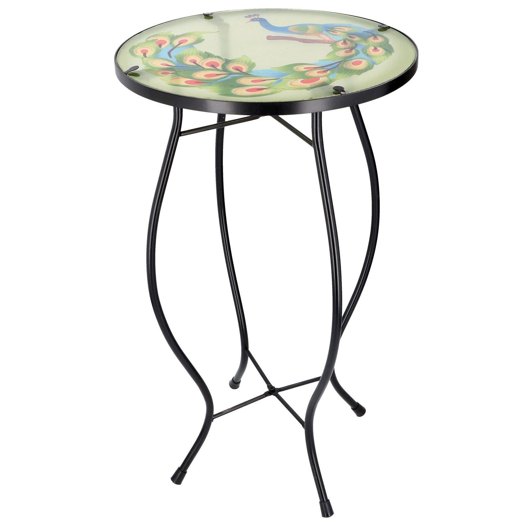 GEEZY table Round Side Mosaic Table With Peacock Design