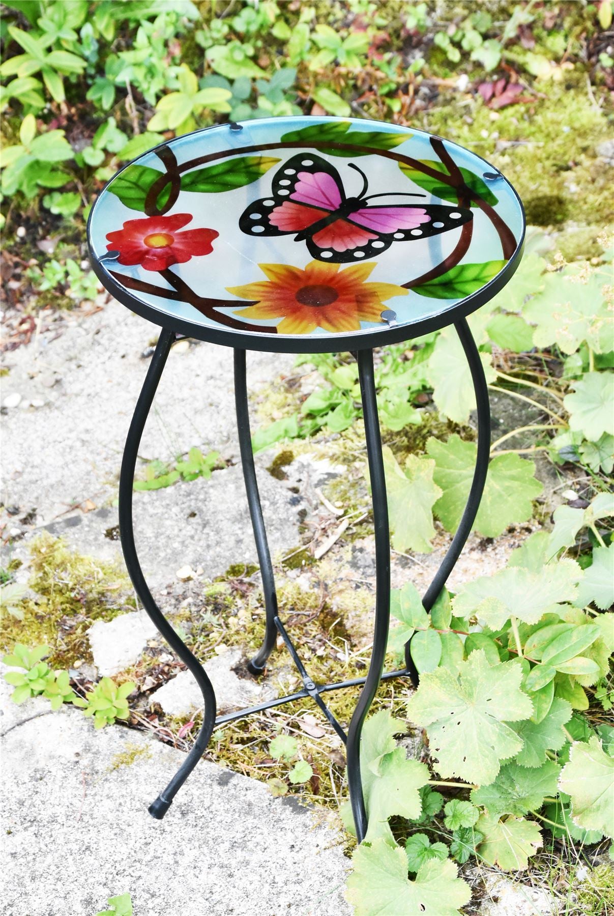 GEEZY table Round Side Mosaic Table With Small Butterfly Design